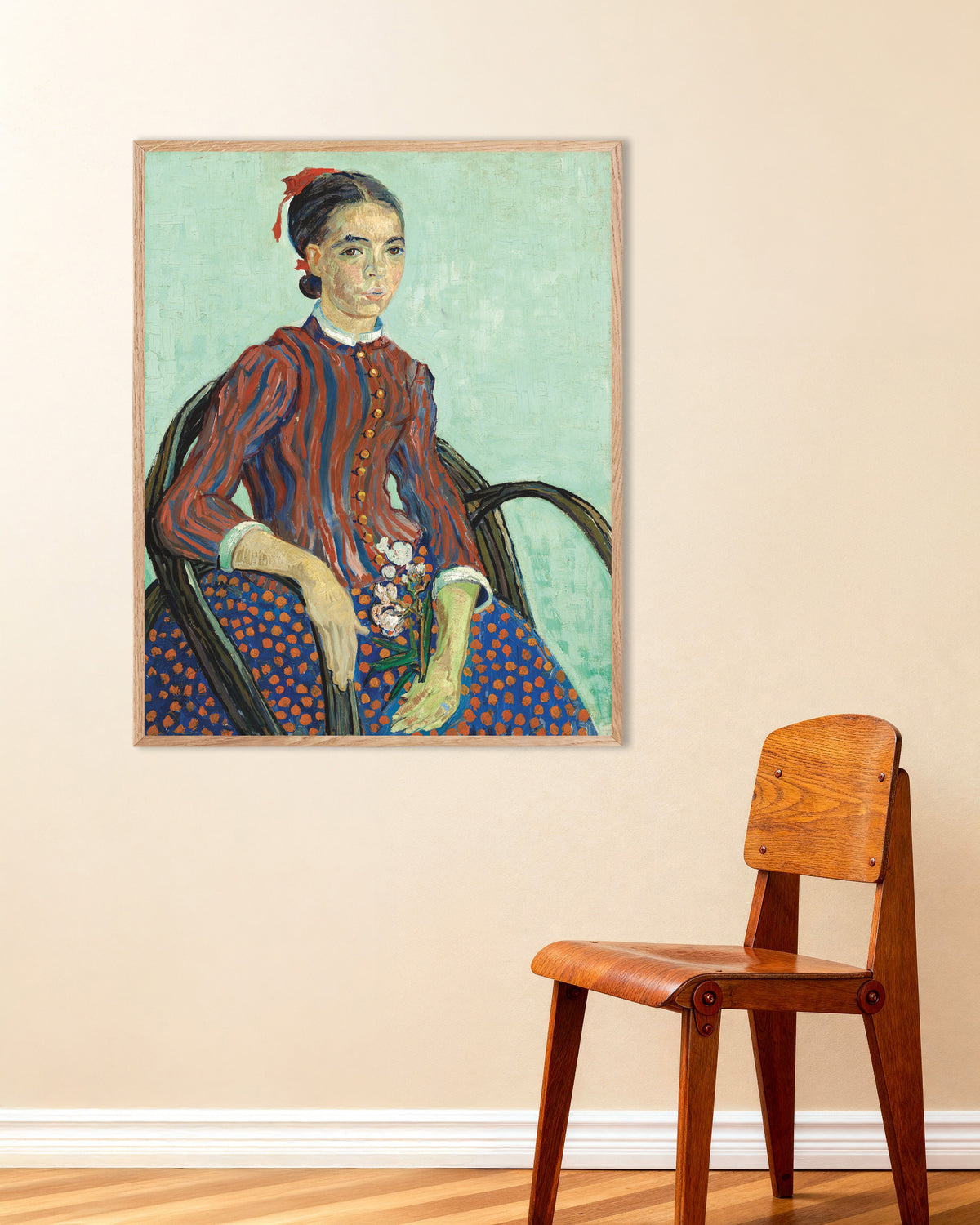 La Mousmé (1888) af Vincent van Gogh, poster med naturfarvet træramme