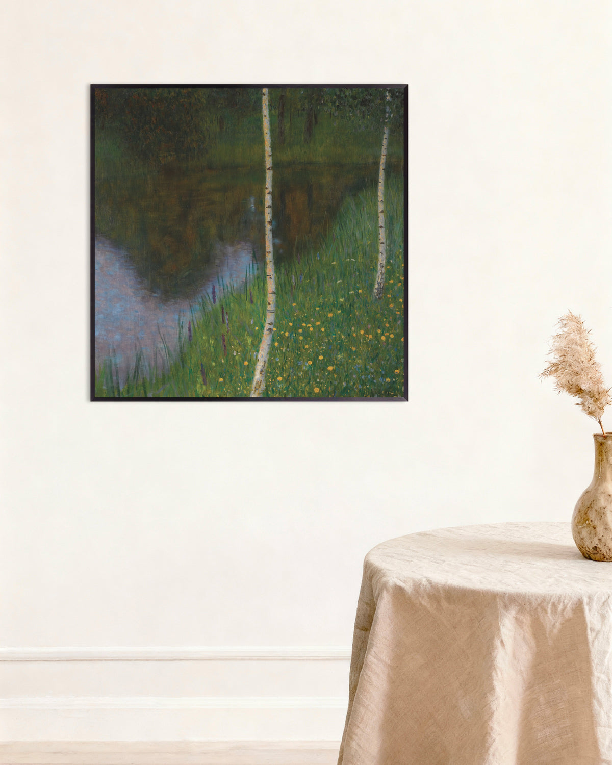 Plakat Søbred med birke (ca. 1901) af Gustav Klimt med metalramme