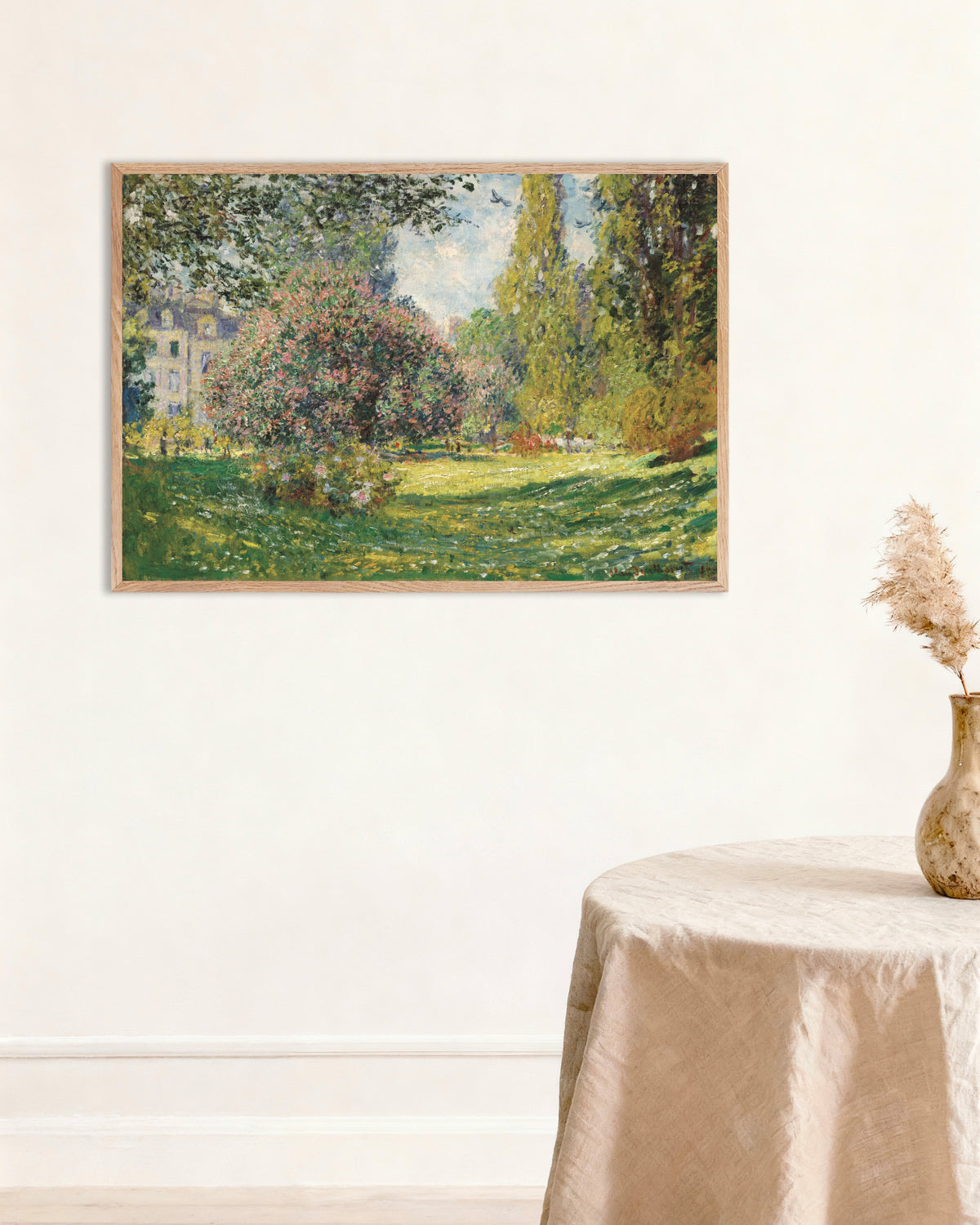 Plakat Landskab, Parc Monceau (1876) af Claude Monet med ramme i naturtræ