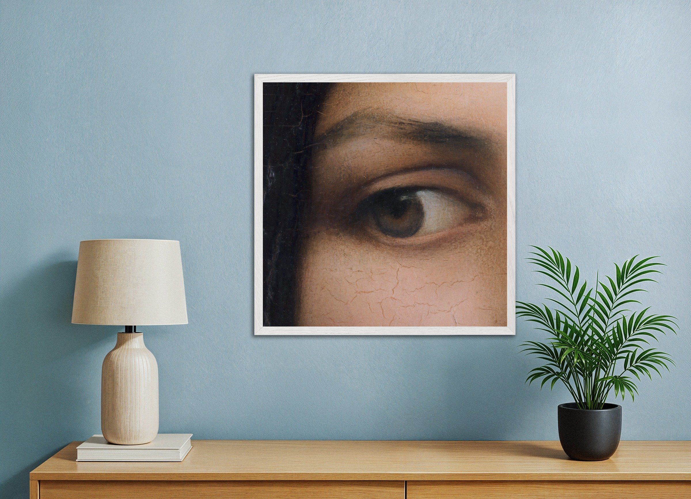 Poster of Louis Janmot "Fleur des Champs" Eye Detail - Classical Portrait Close-Up, with white wooden frame