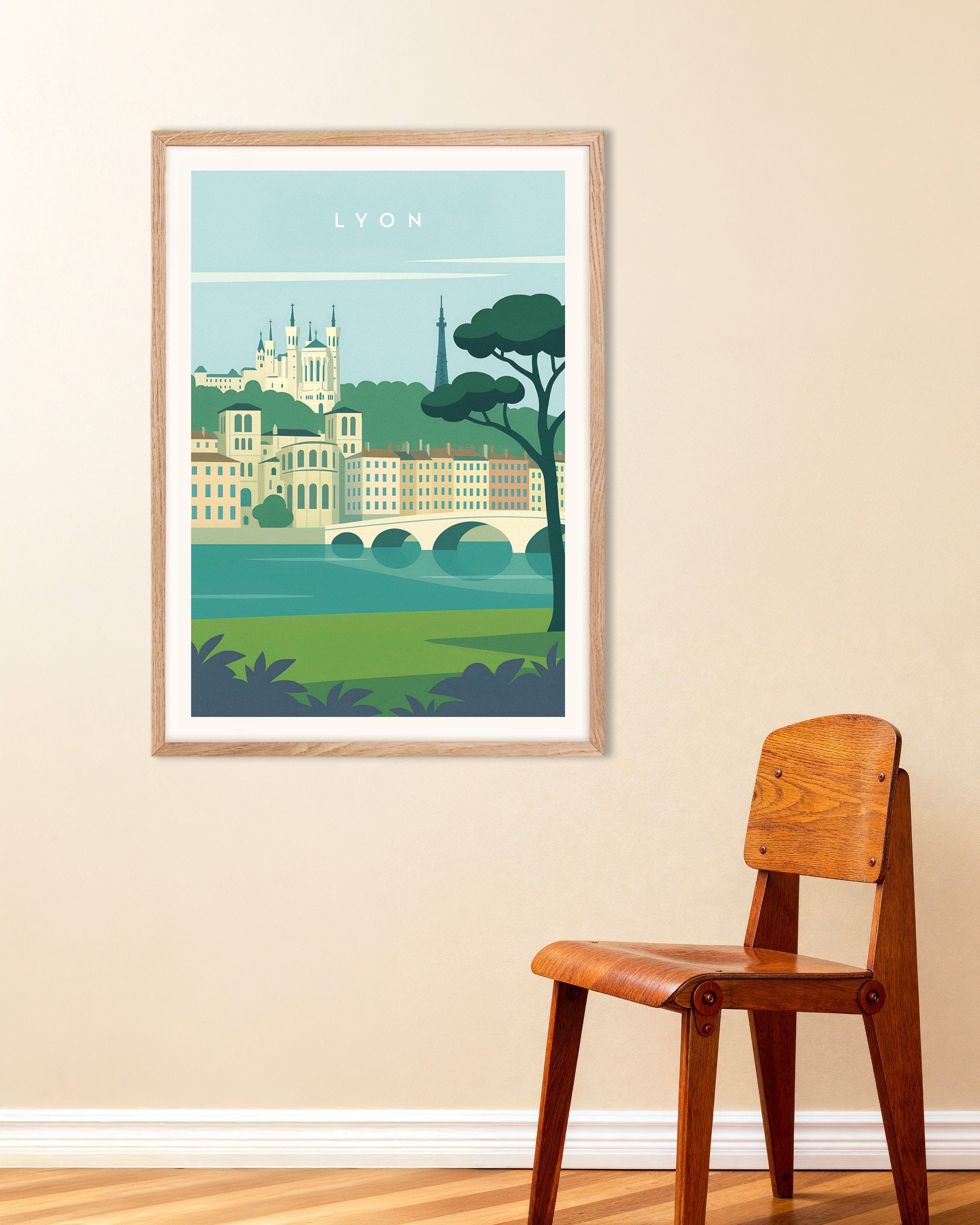 Poster of Lyon Wall Art Print, with natural wooden frame