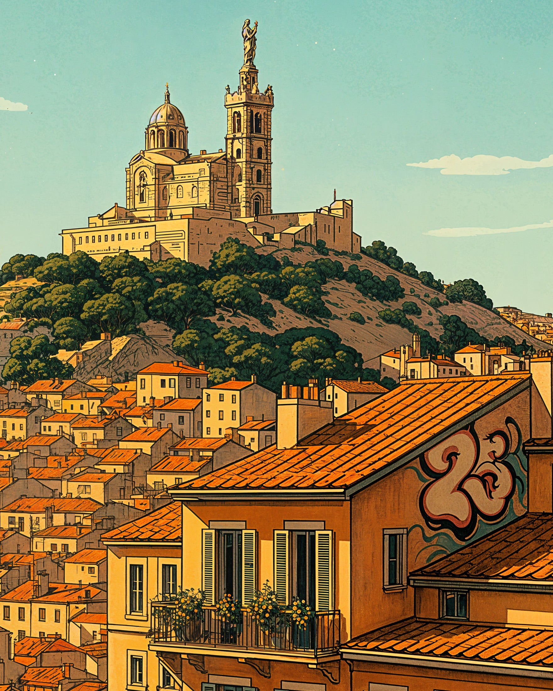 Marseille Plakat – Notre-Dame de la Garde Bybillede