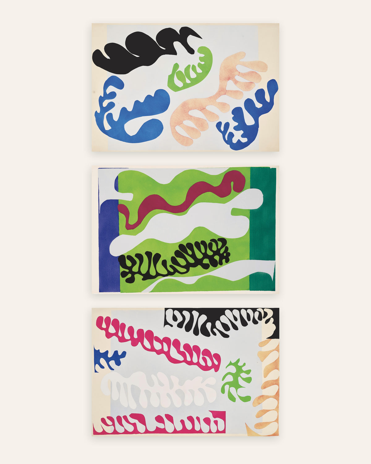 Matisse Jazz-plakater, sæt med 3: Lagunen i blå, grønt og pink, uden ramme