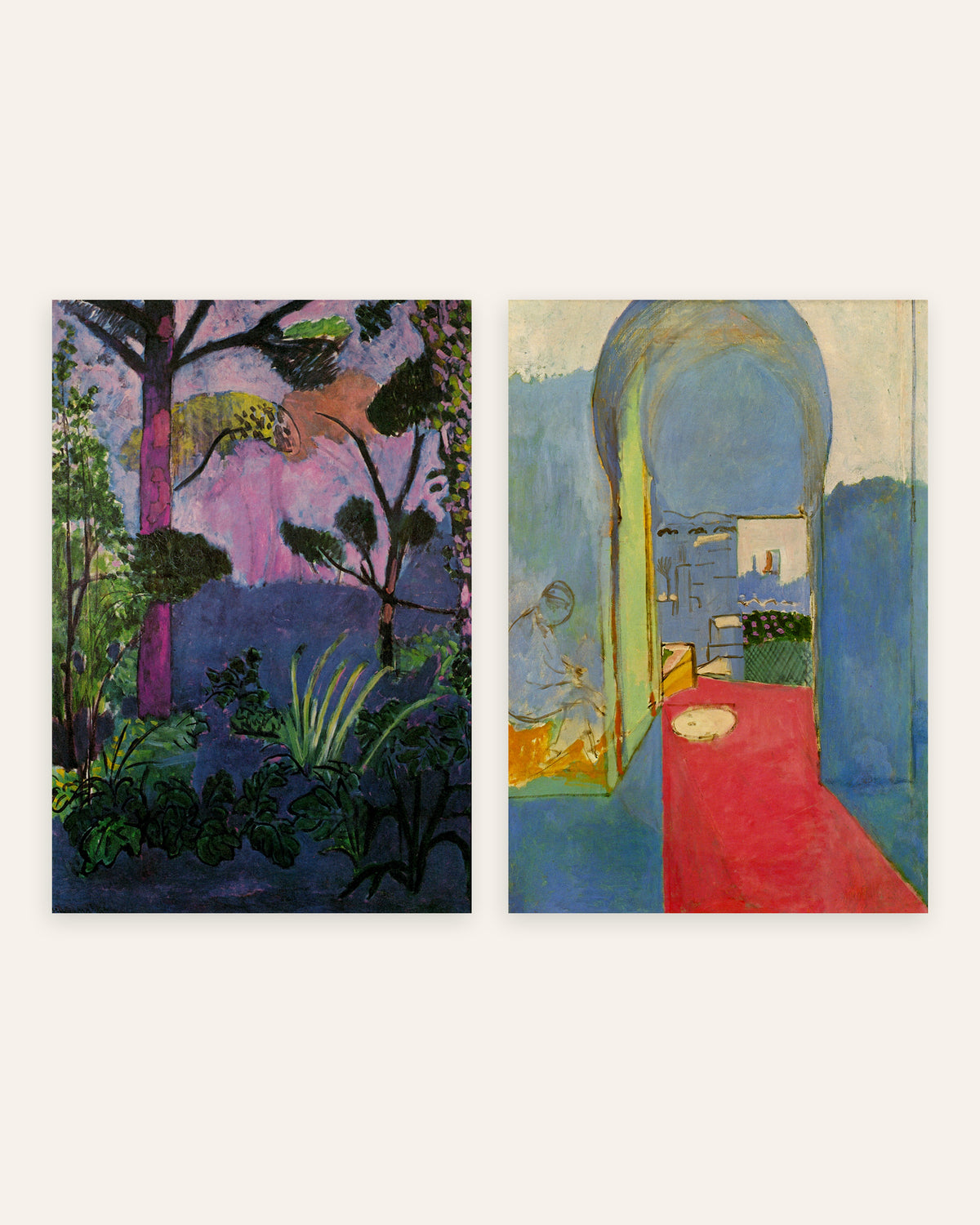 Matisse-plakater, sæt med 2: Marokkansk landskab (Akantus) og Indgangen til kasbahen, uden ramme