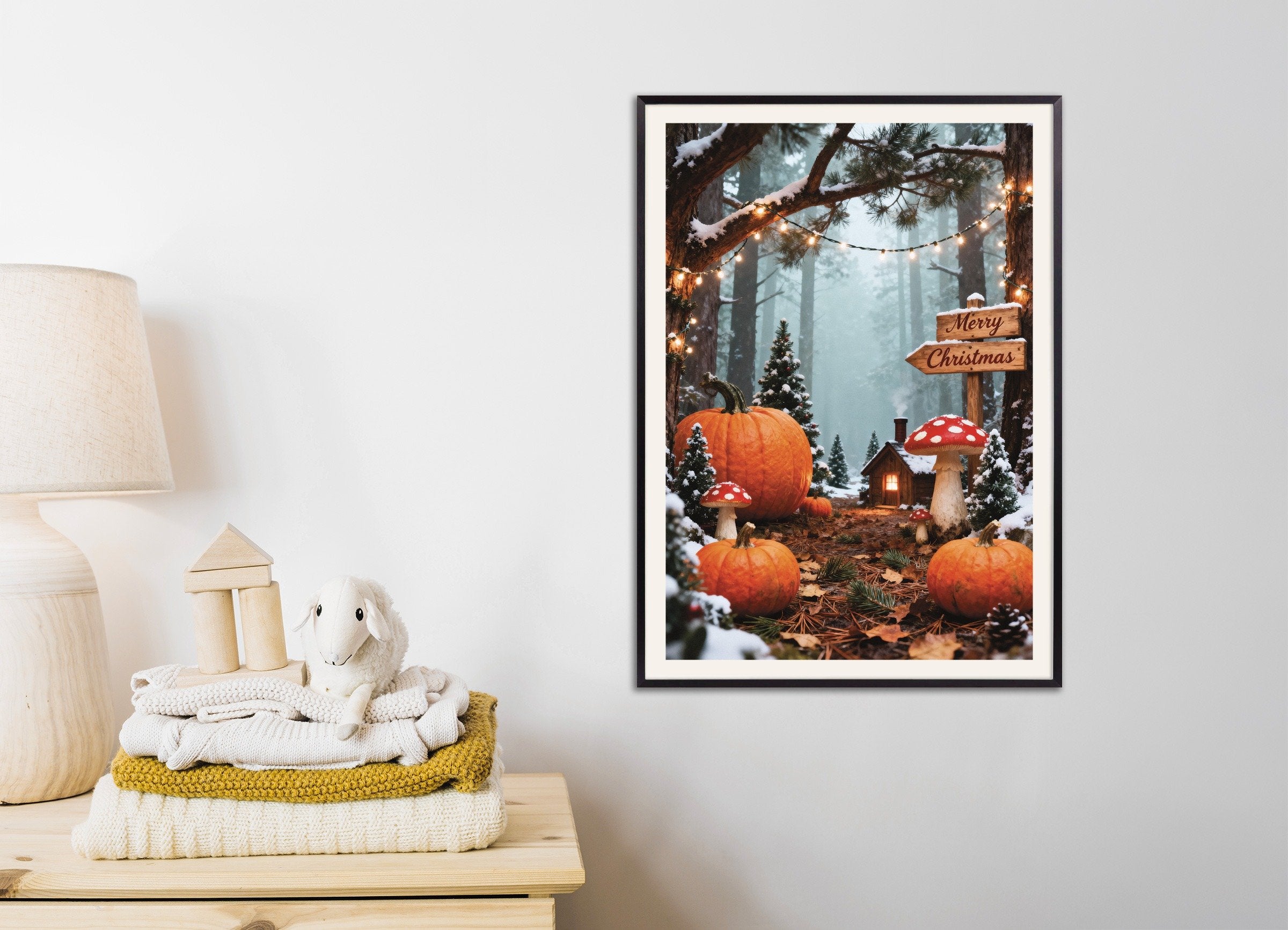 Poster of Merry Christmas forest path poster, with metal frame