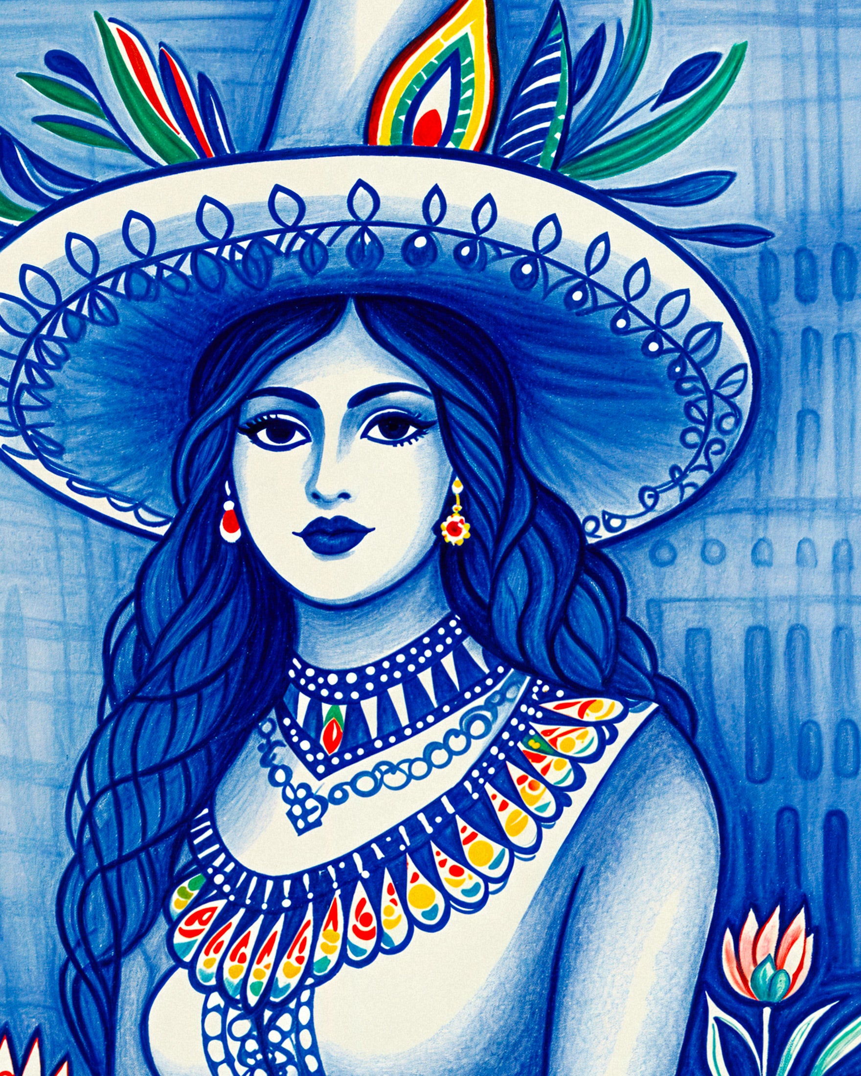 Mexicansk kunst, folklore, portræt af kvinder - Plakat