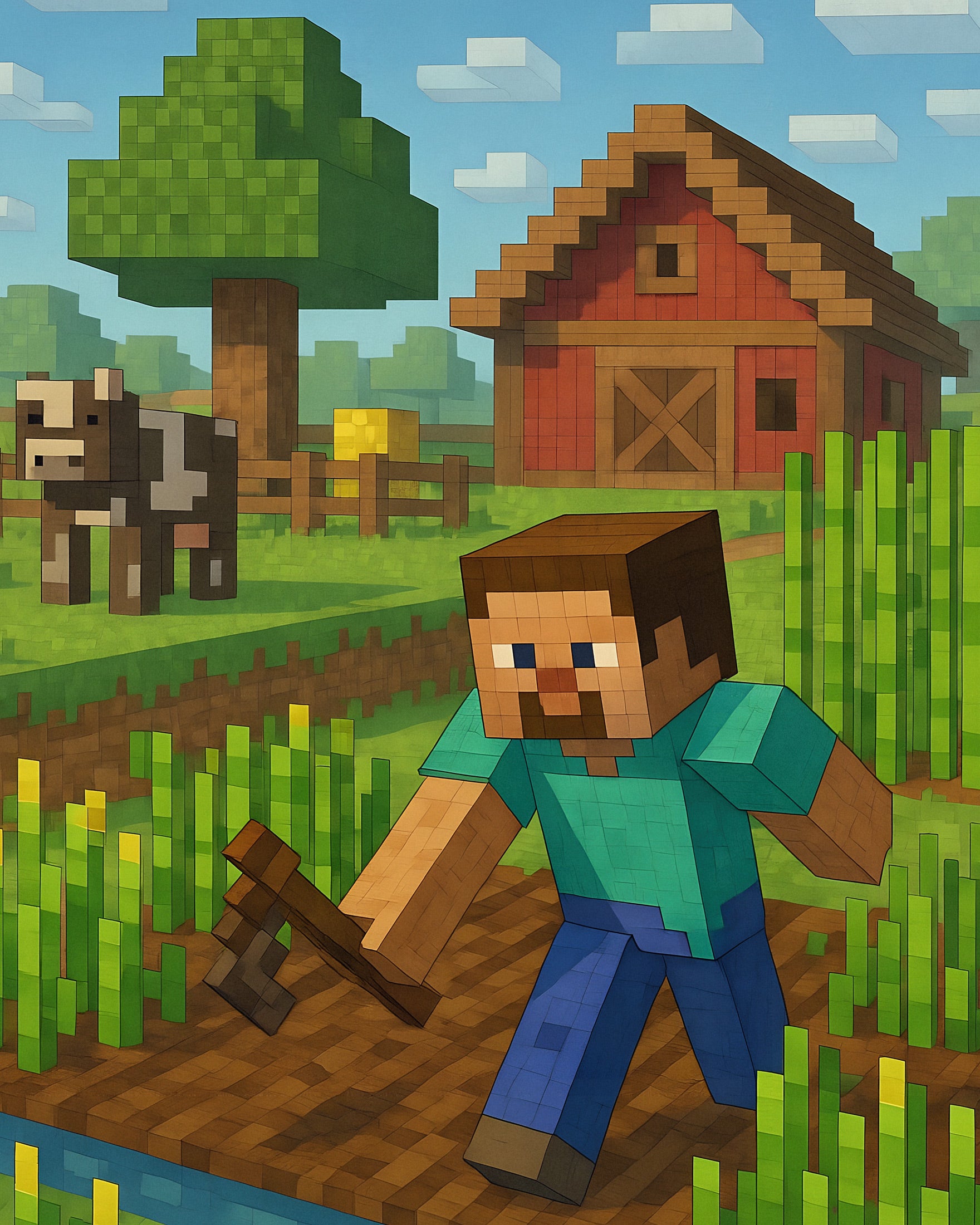 Minecraft Farm Scene – marker, lade og afgrøder poster