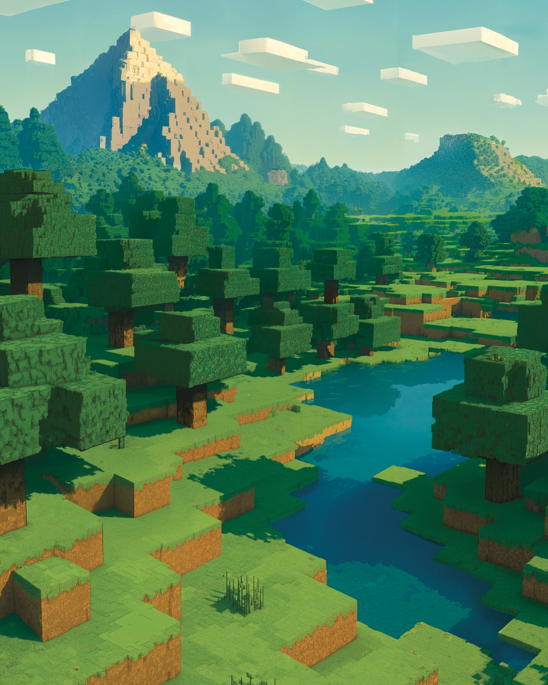 Minecraft Bjerglandskab – pixel art fan poster