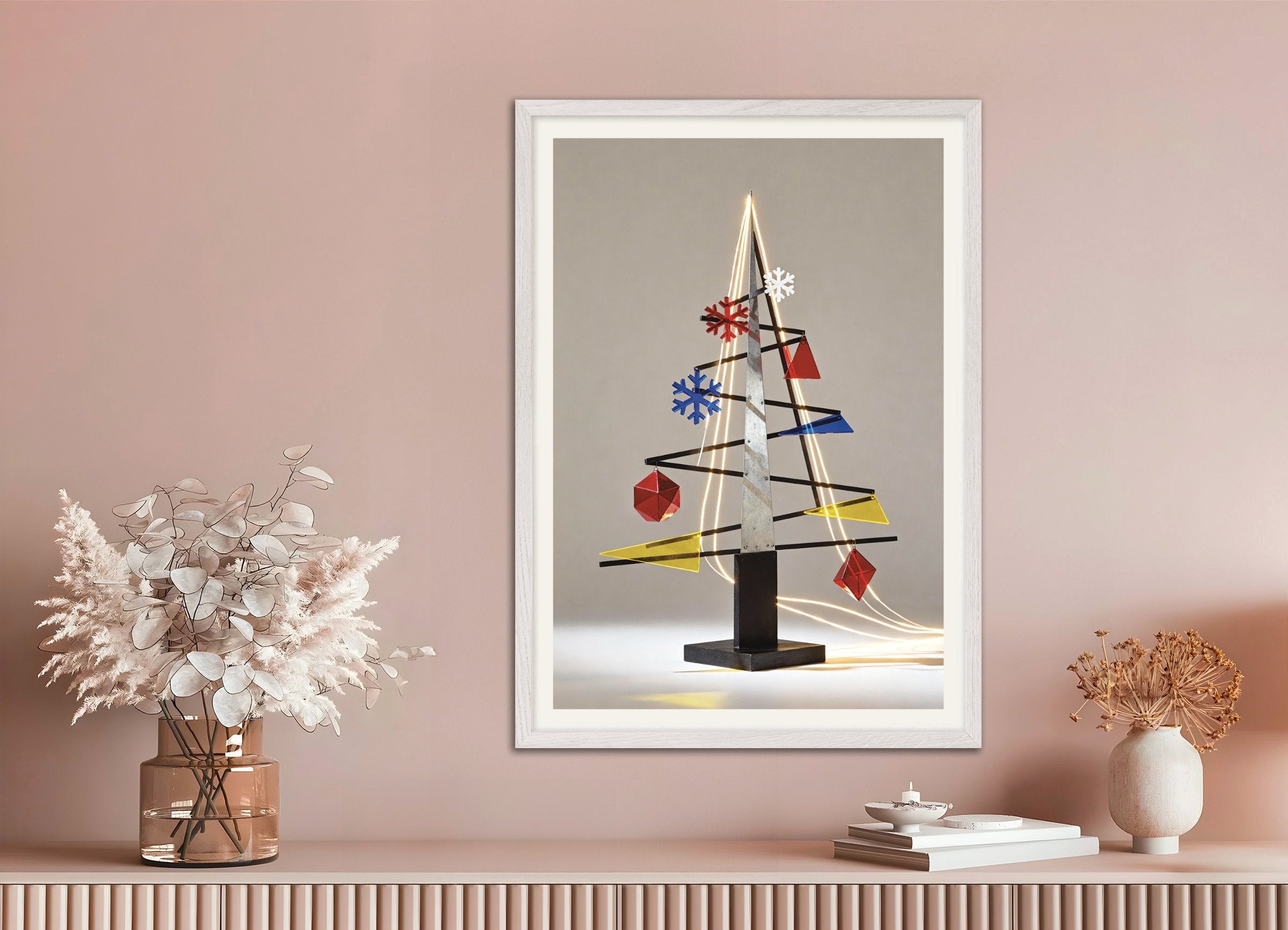 Poster of Modern metal Christmas tree poster, with white wooden frame