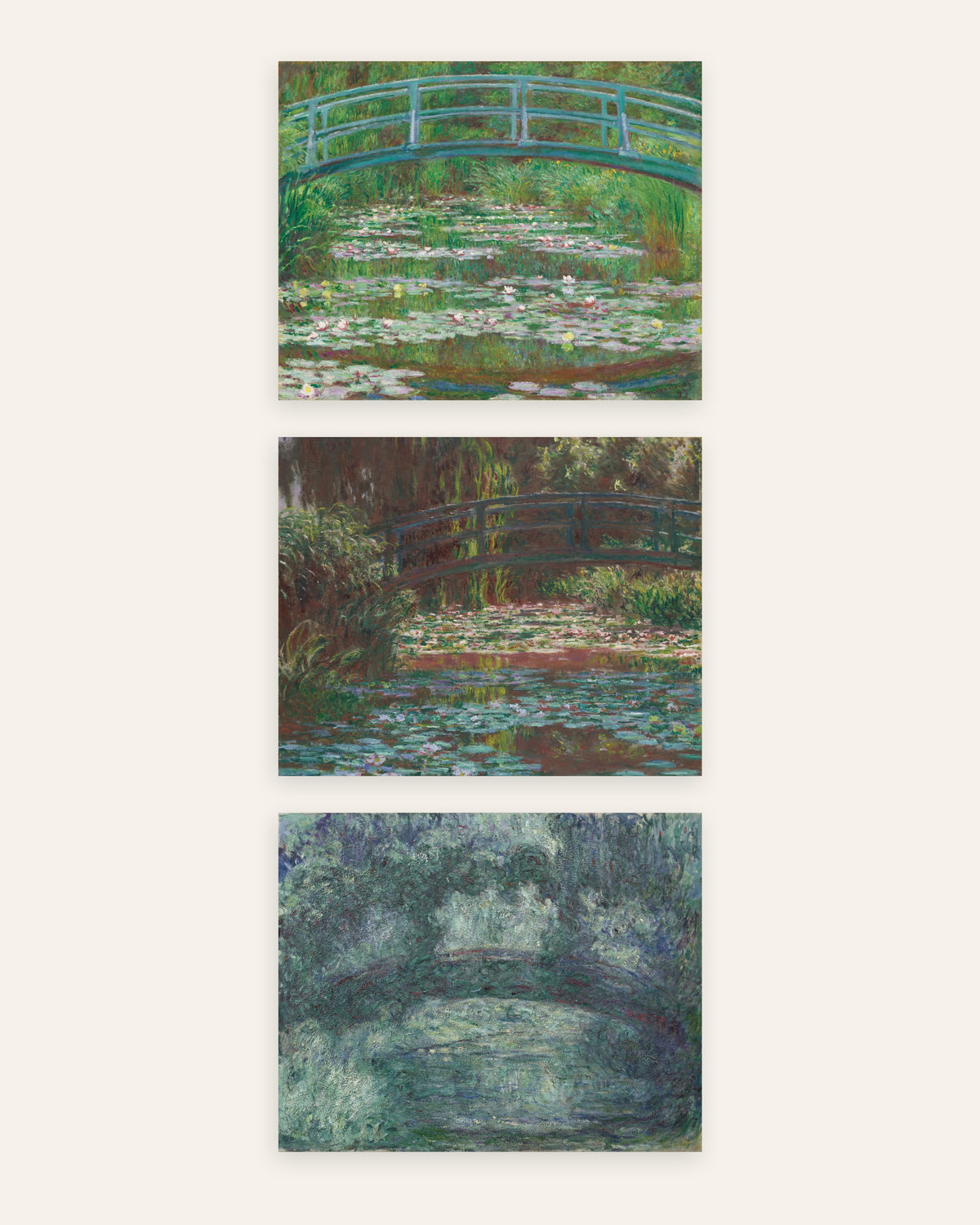 Monet Den japanske bro plakater, sæt med 3: Giverny, 1899 til 1924, uden ramme