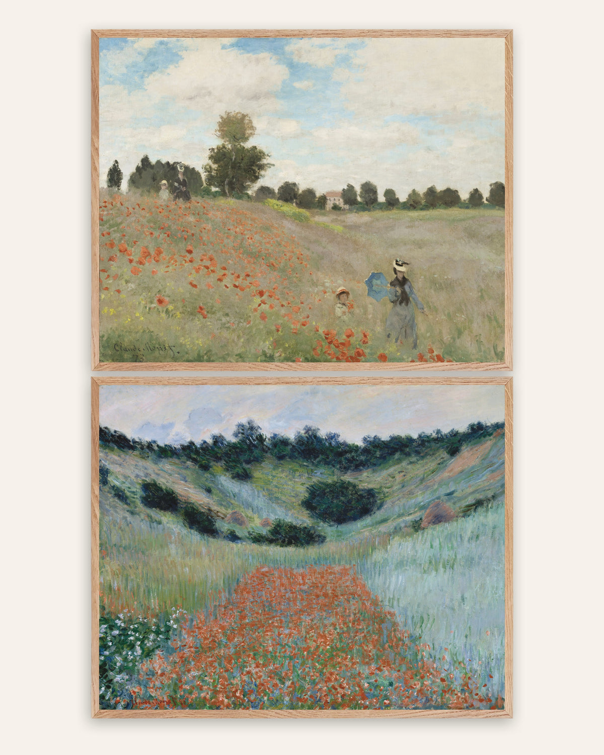 Monet Valmuer plakater, sæt med 2: Argenteuil og Giverny, i rammer af natureg