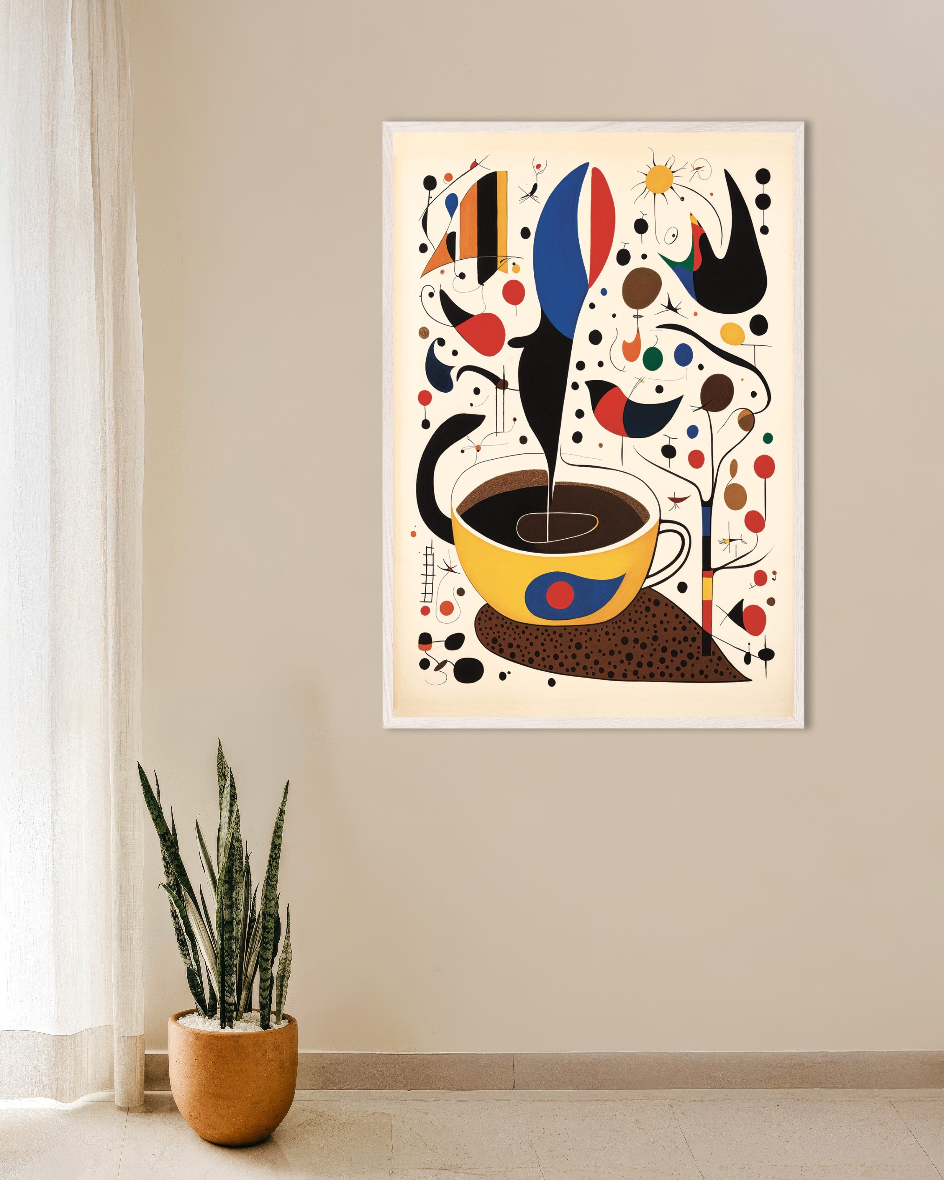 Poster of Morning coffee - Surrealist poster, with white wooden frame