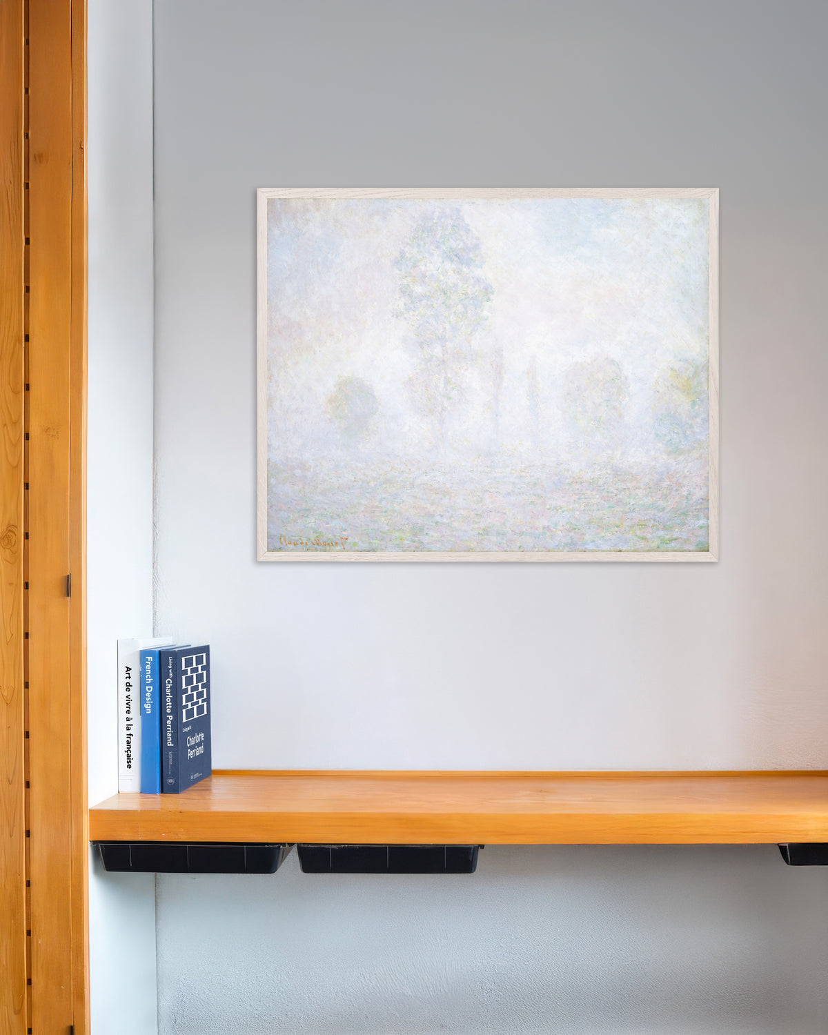 Plakat Morgendis (1888) af Claude Monet med hvid træramme