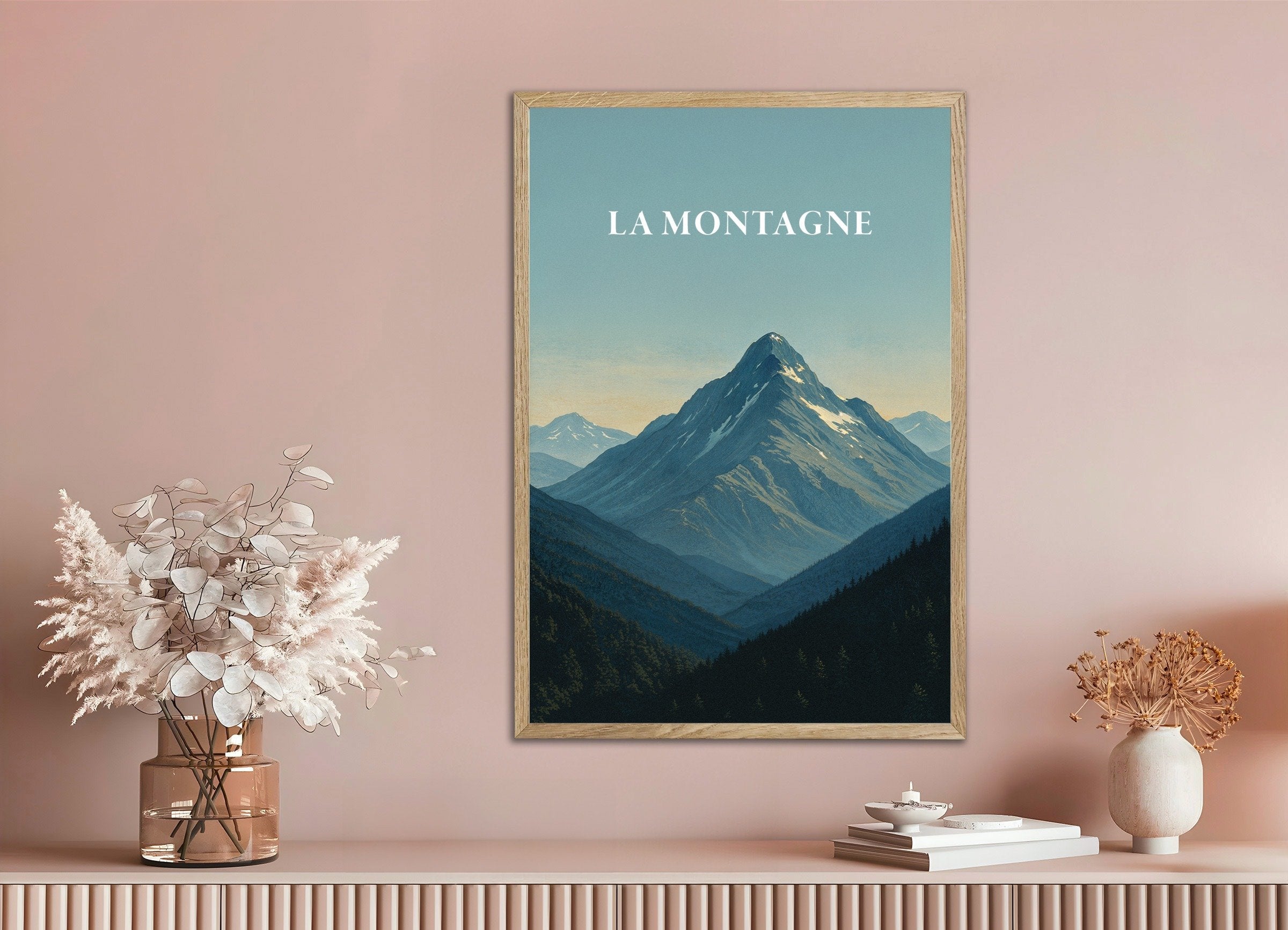 Poster of Mountain Poster, with natural wooden frame