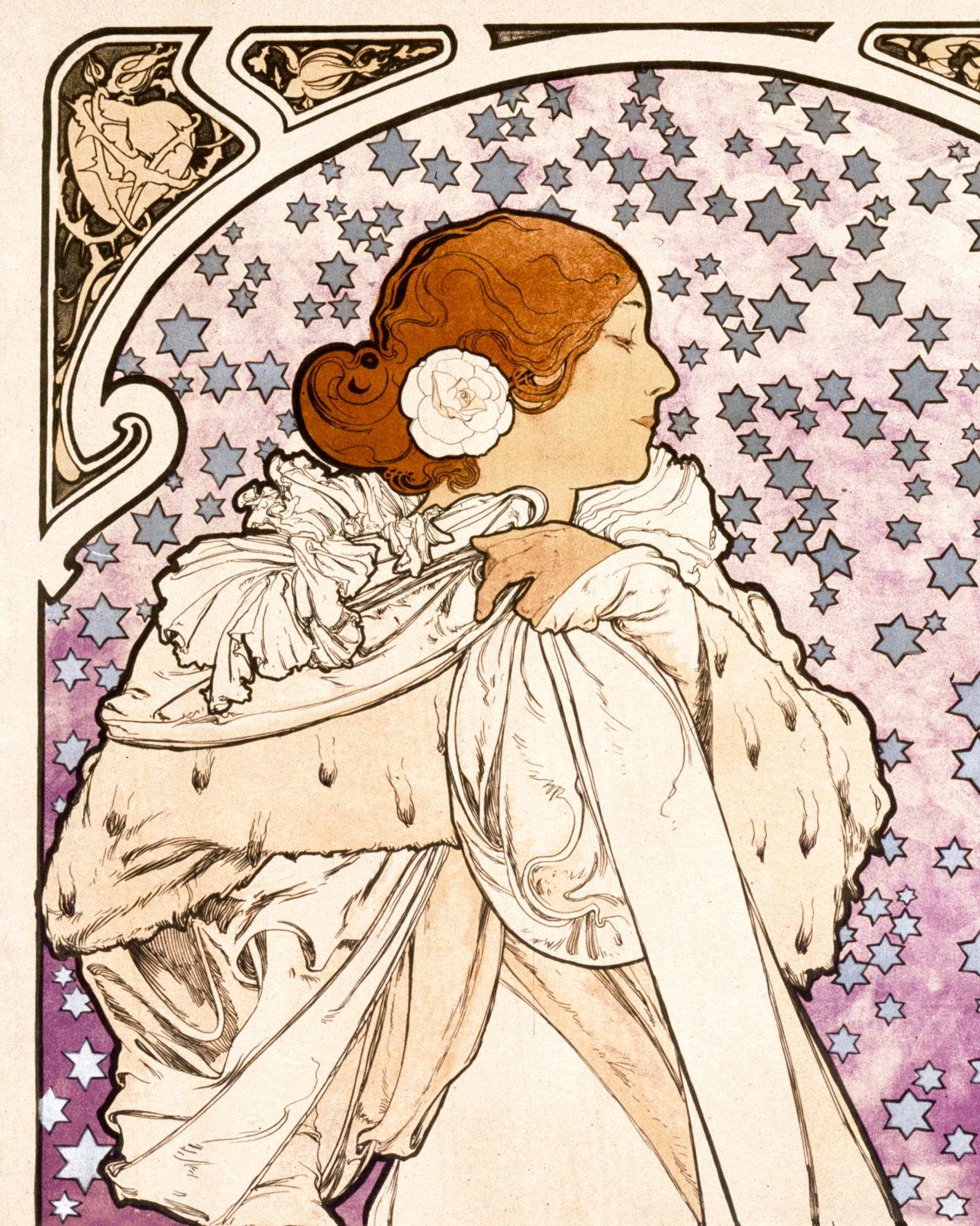 Damen med kamelierne, Sarah Bernhardt (1896) af Alfons Mucha - Plakat