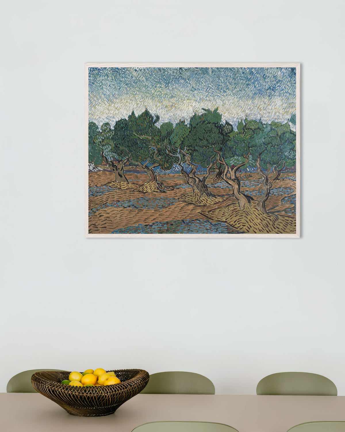 Poster med Olivlund (1889) af Vincent van Gogh, med hvid træramme