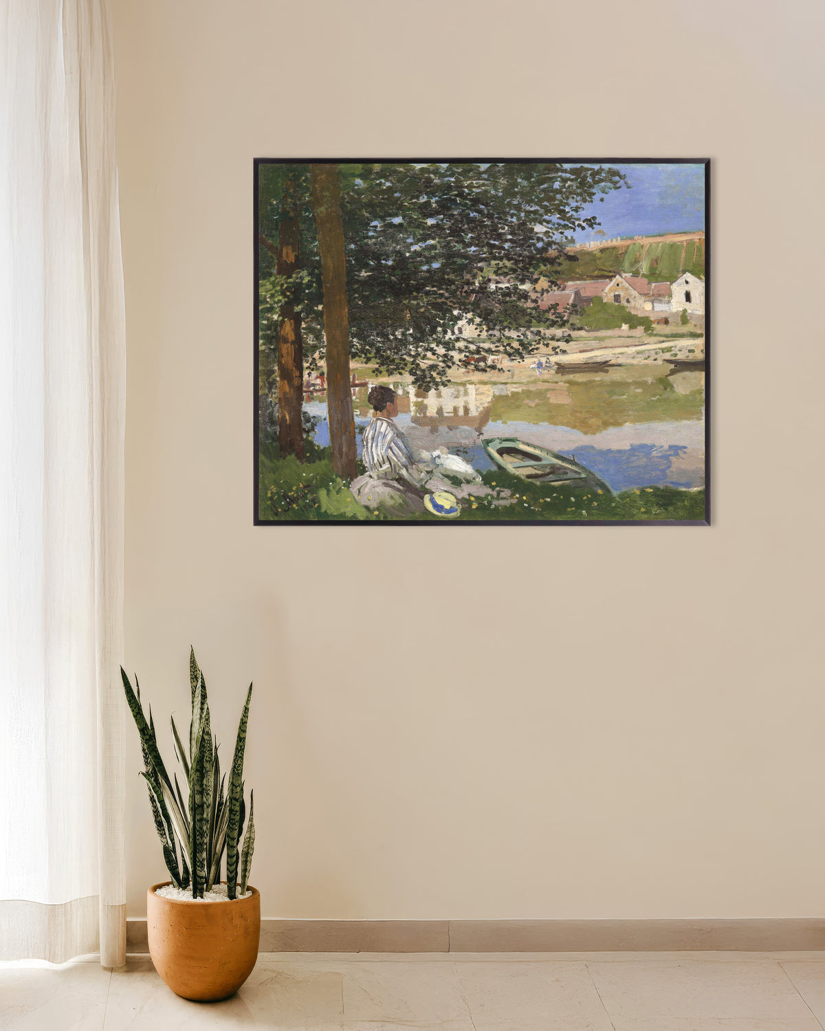 Plakat Ved Seinens bred, Bennecourt (1868) af Claude Monet med metalramme