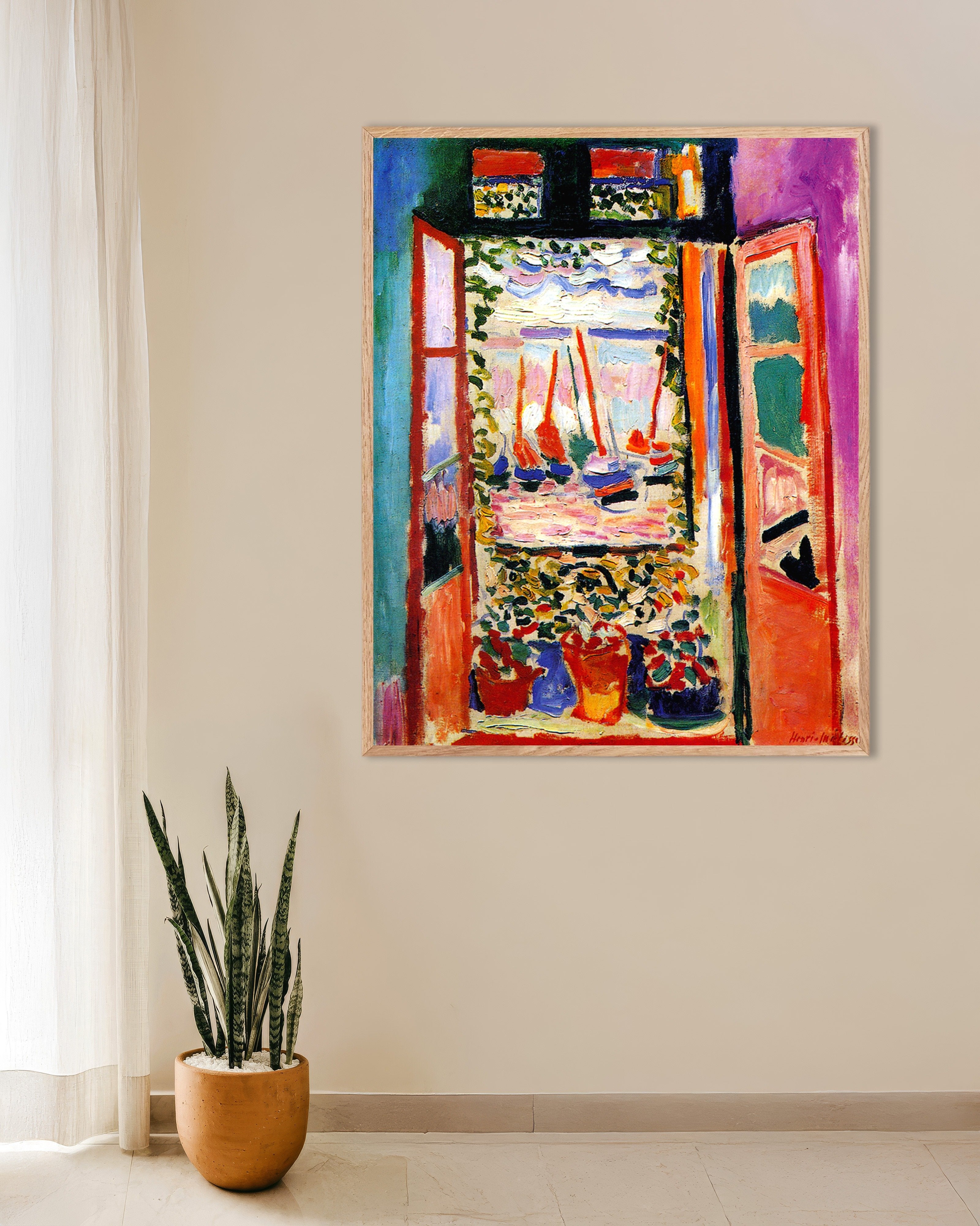Poster of Open window, Collioure by Henri Matisse, with natural wooden frame