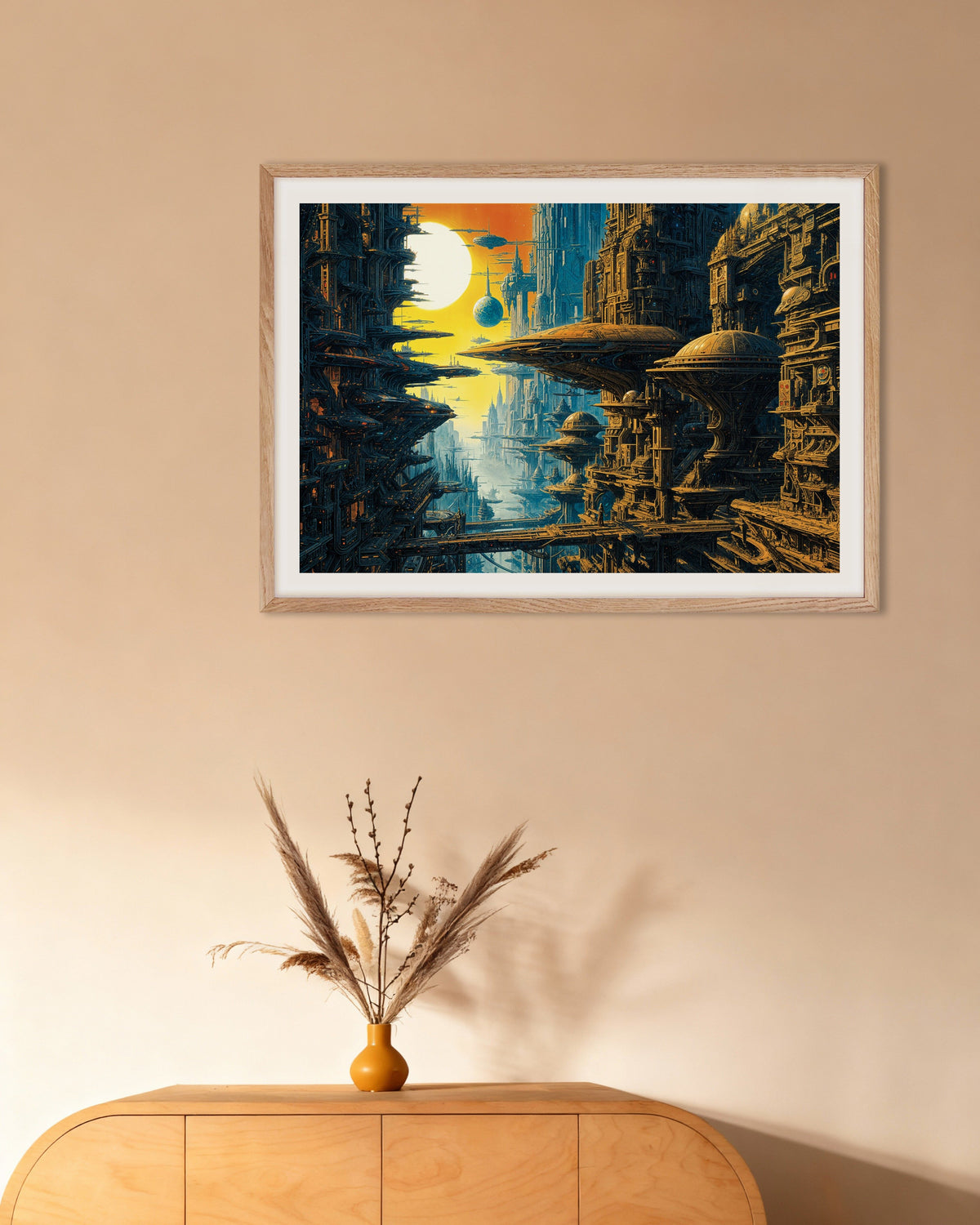 Plakat med Andre verdener end disse – hyldest til Métal Hurlant 03, med naturfarvet træramme