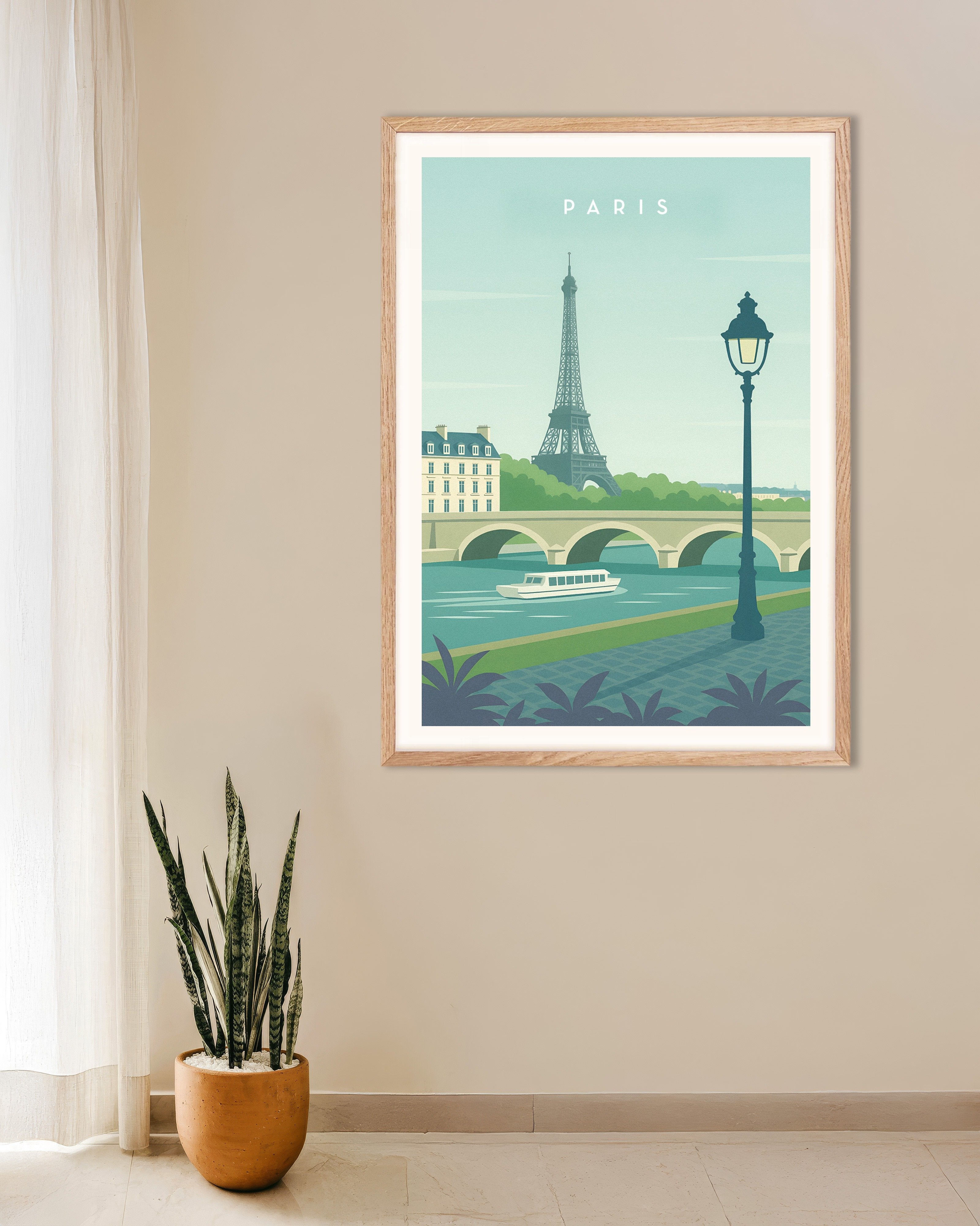 Poster of Paris Eiffel Tower Wall Art Print, with natural wooden frame