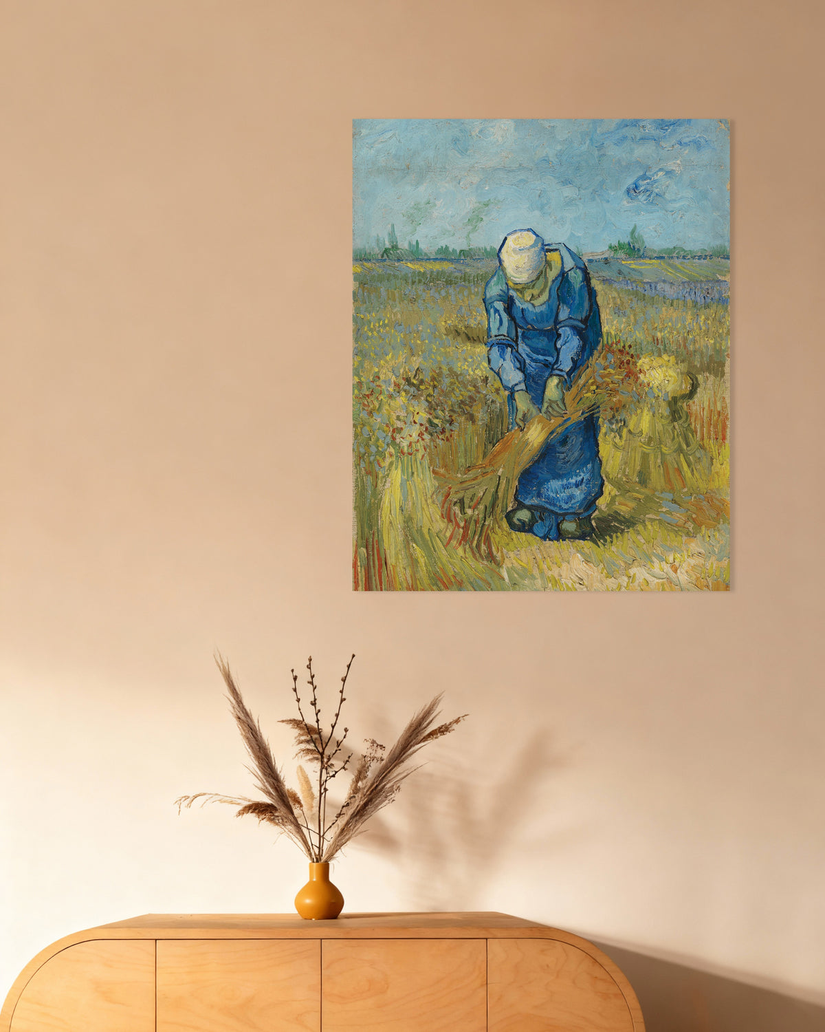 Poster af Bondekvinde, der binder neg, efter Millet (1889) af Vincent van Gogh
