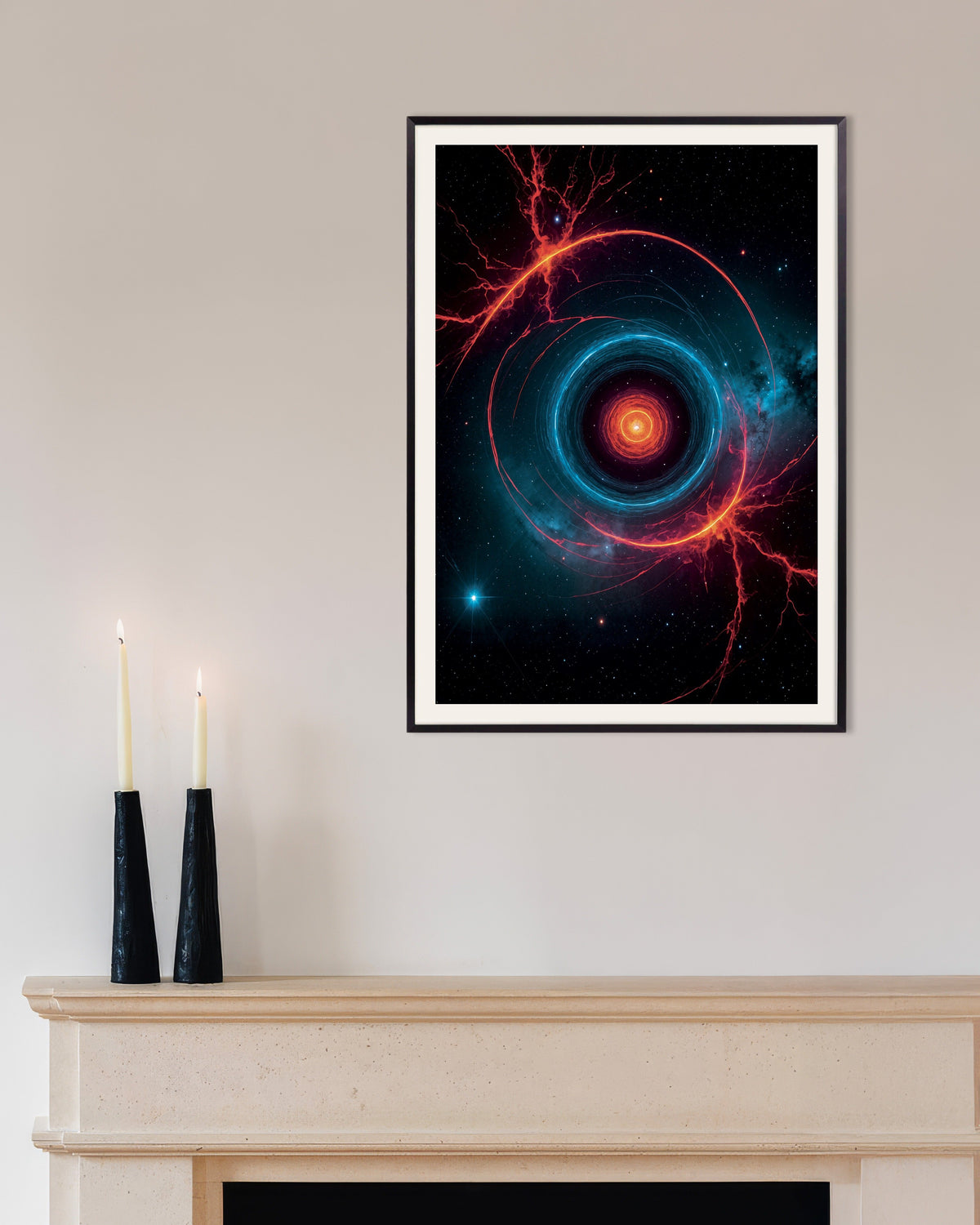 Poster med Fotolaboratorium med selvlysende neon, rumfænomen, med metalramme