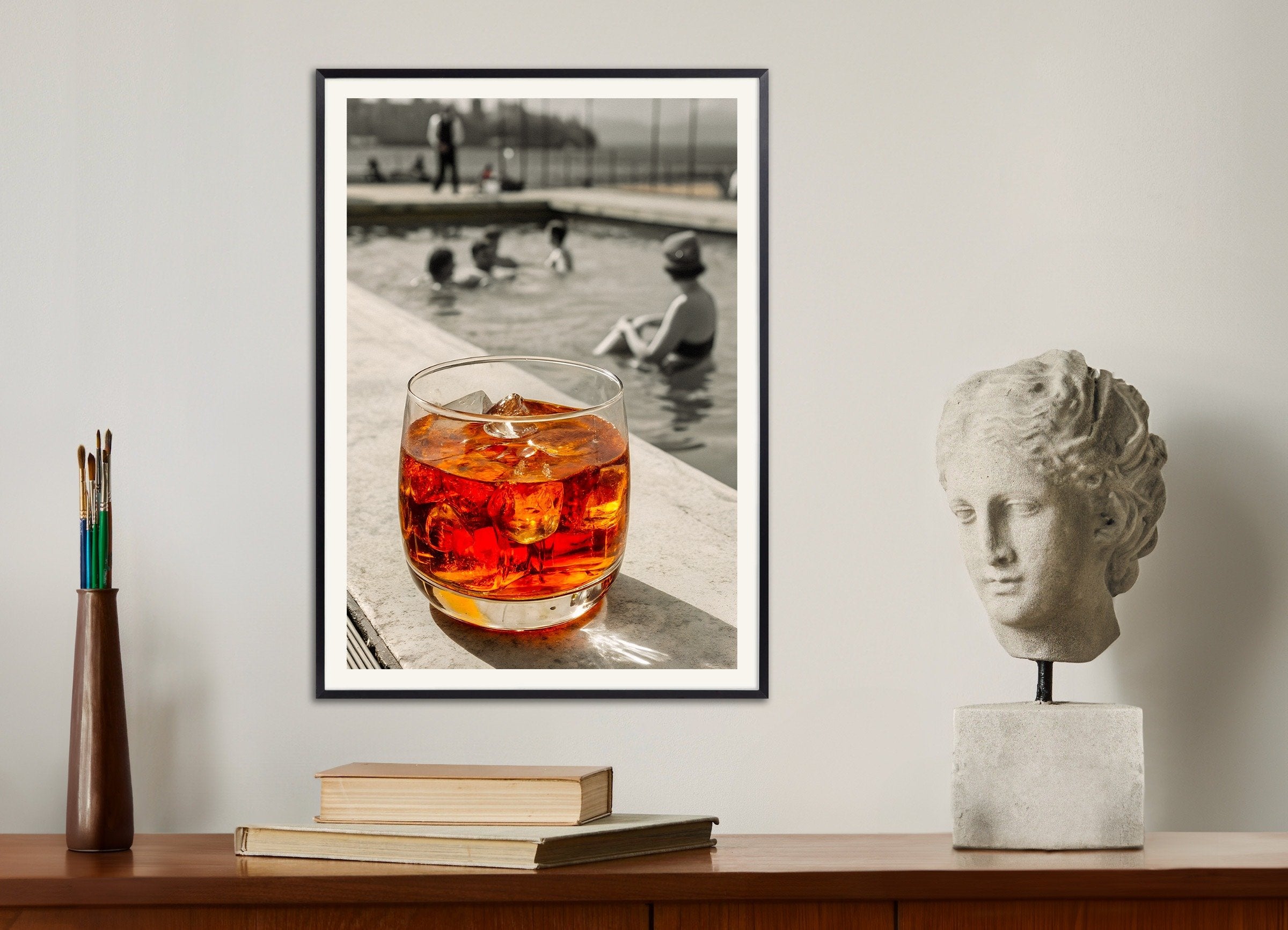 Poster of Poolside Cocktail Poster, with metal frame