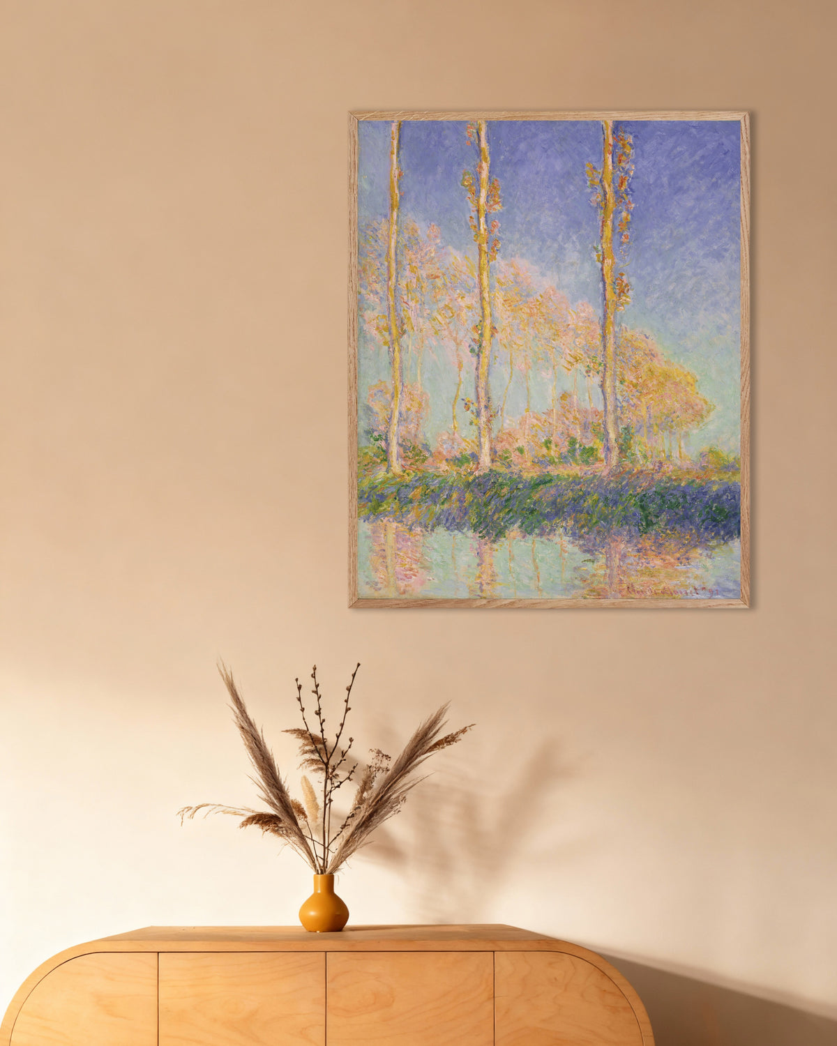 Plakat Popler (1891) af Claude Monet med ramme i naturtræ