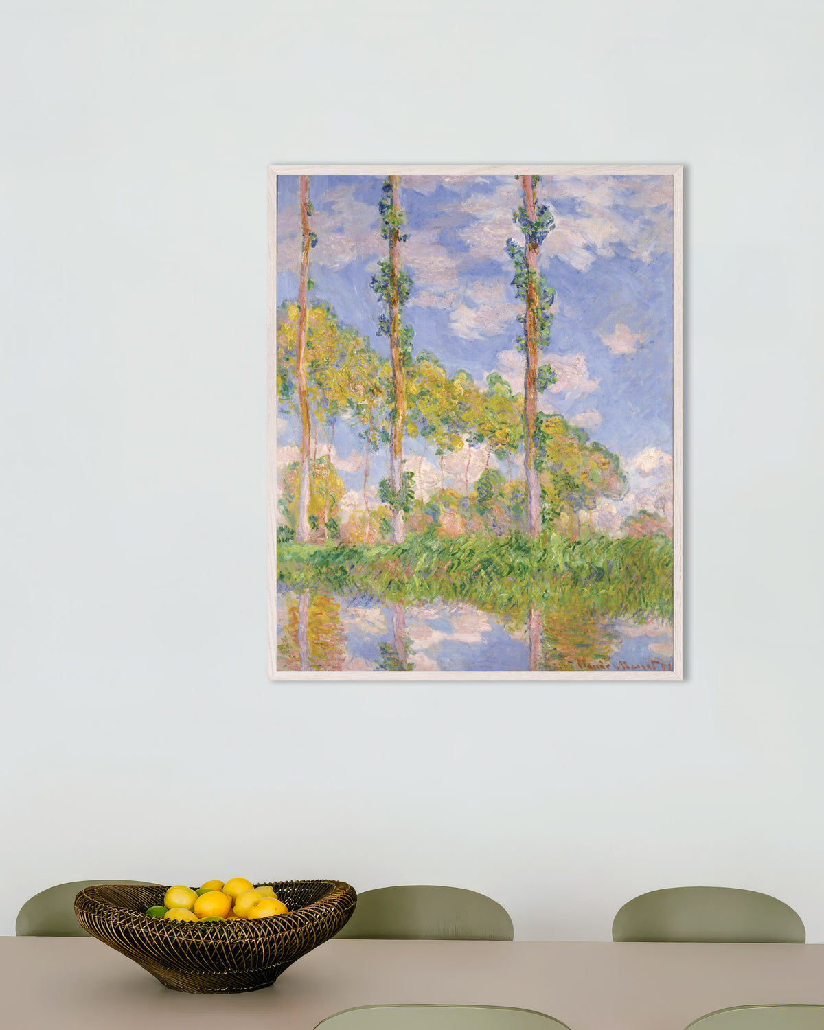 Plakat Popler i solen (1891) af Claude Monet med hvid træramme