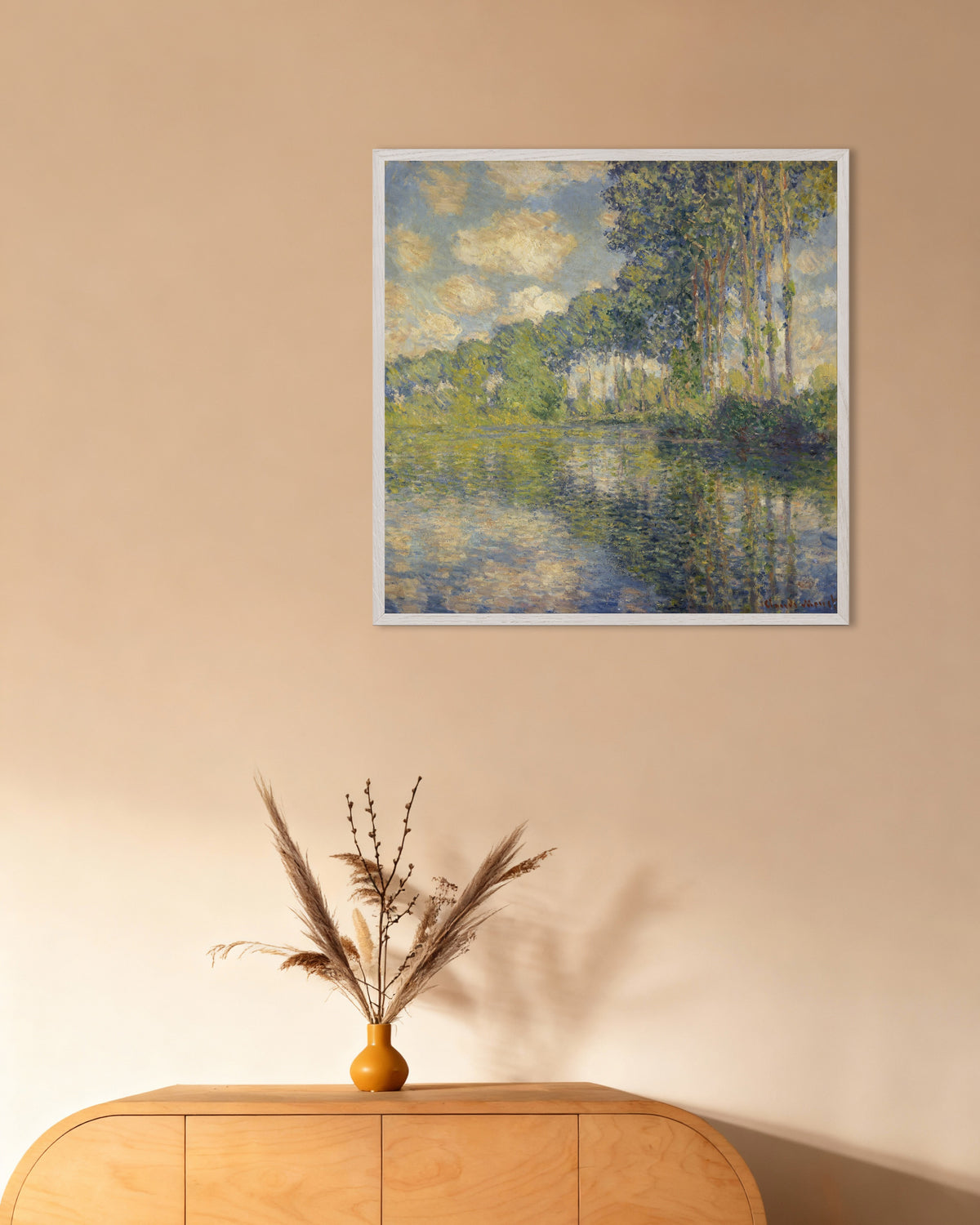 Plakat Popler ved Epte (1891) af Claude Monet med hvid træramme