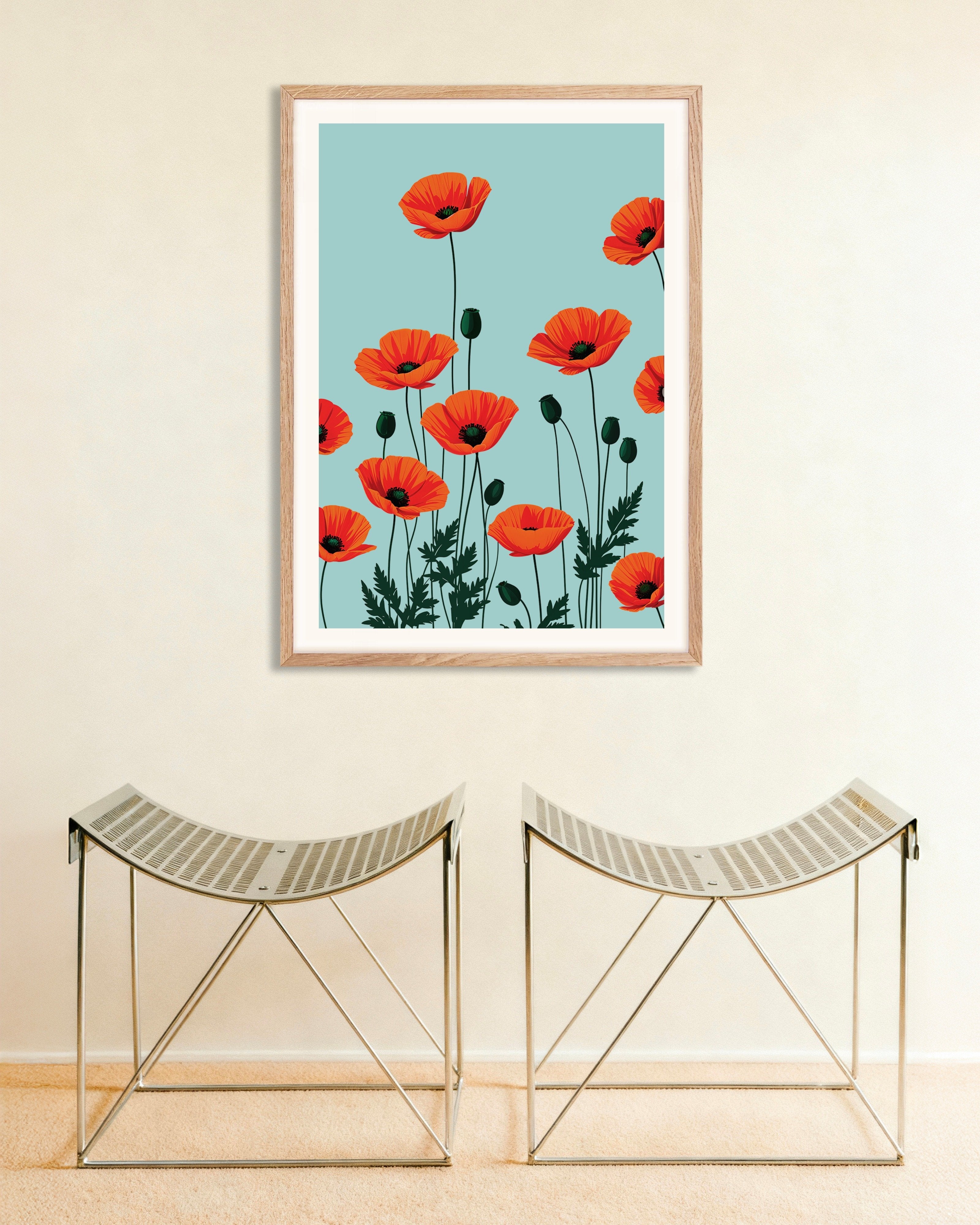 Poster of Poppies - Poster, with natural wooden frame
