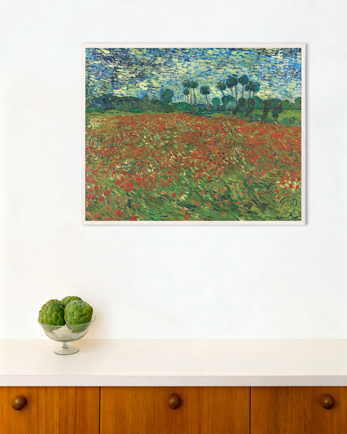 Poster med Valmuemark (1890) af Vincent van Gogh, med hvid træramme