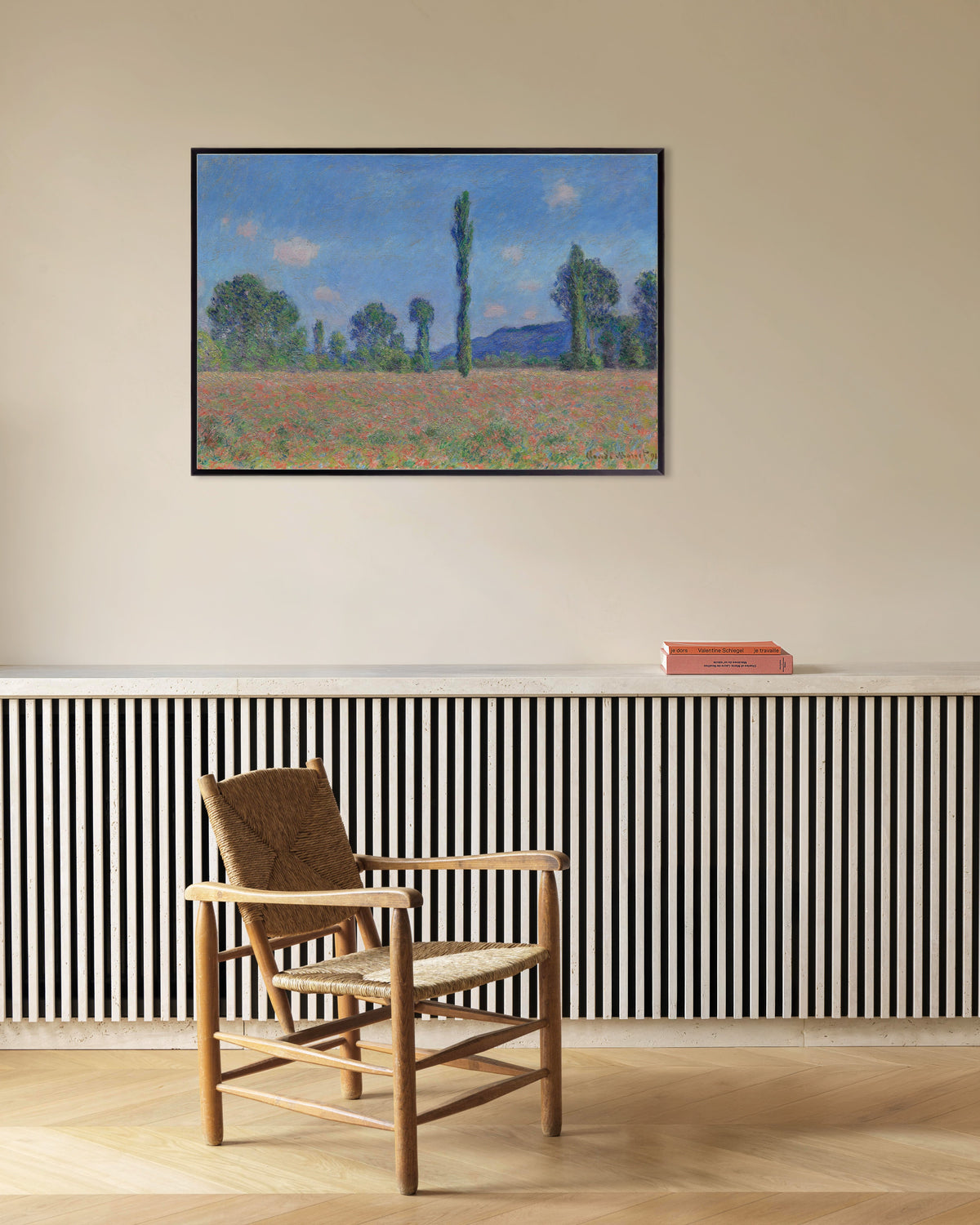 Plakat Valmuemark, Giverny (1890) af Claude Monet med metalramme
