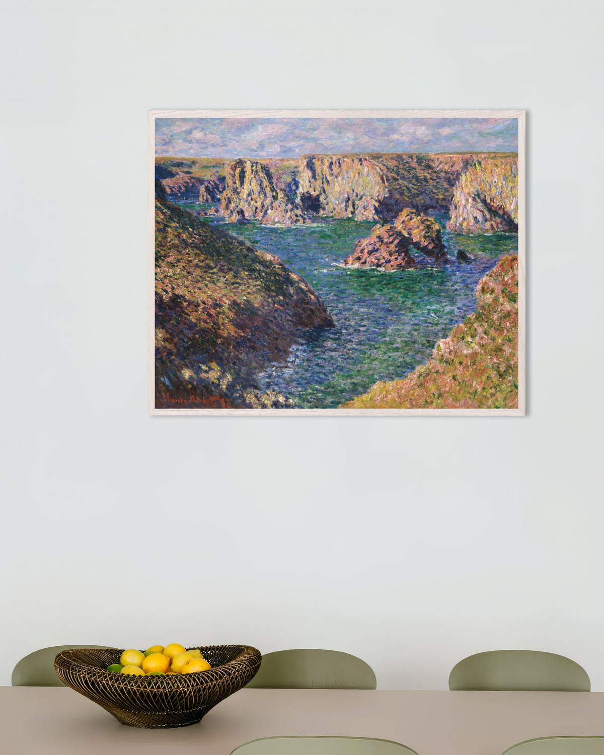 Plakat Port-Domois, Belle-Île (1887) af Claude Monet med hvid træramme