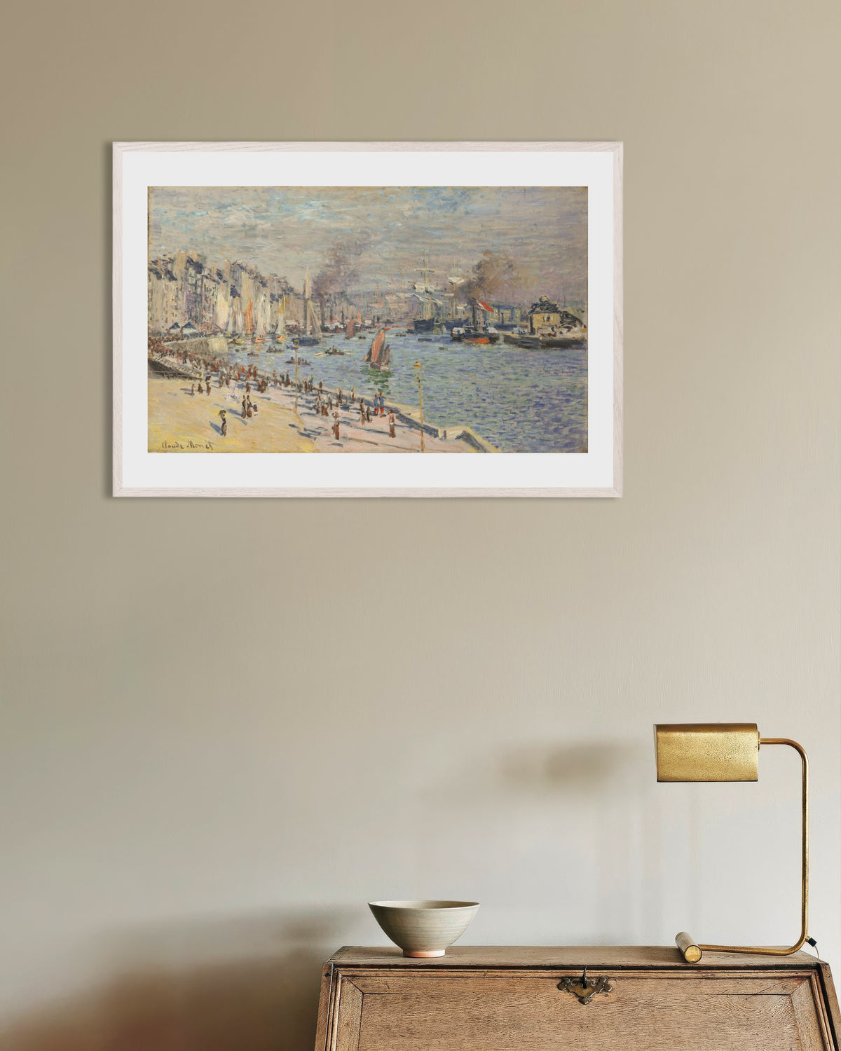 Plakat Havnen i Le Havre (1874) af Claude Monet med hvid træramme