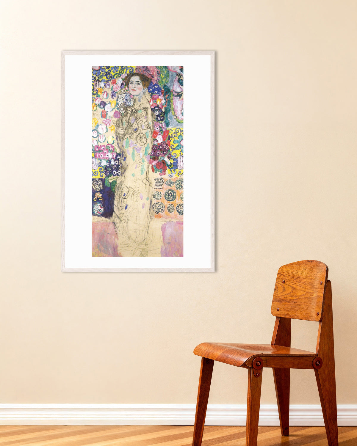 Plakat Portræt af Maria Munk (1917–1918) af Gustav Klimt med hvid træramme