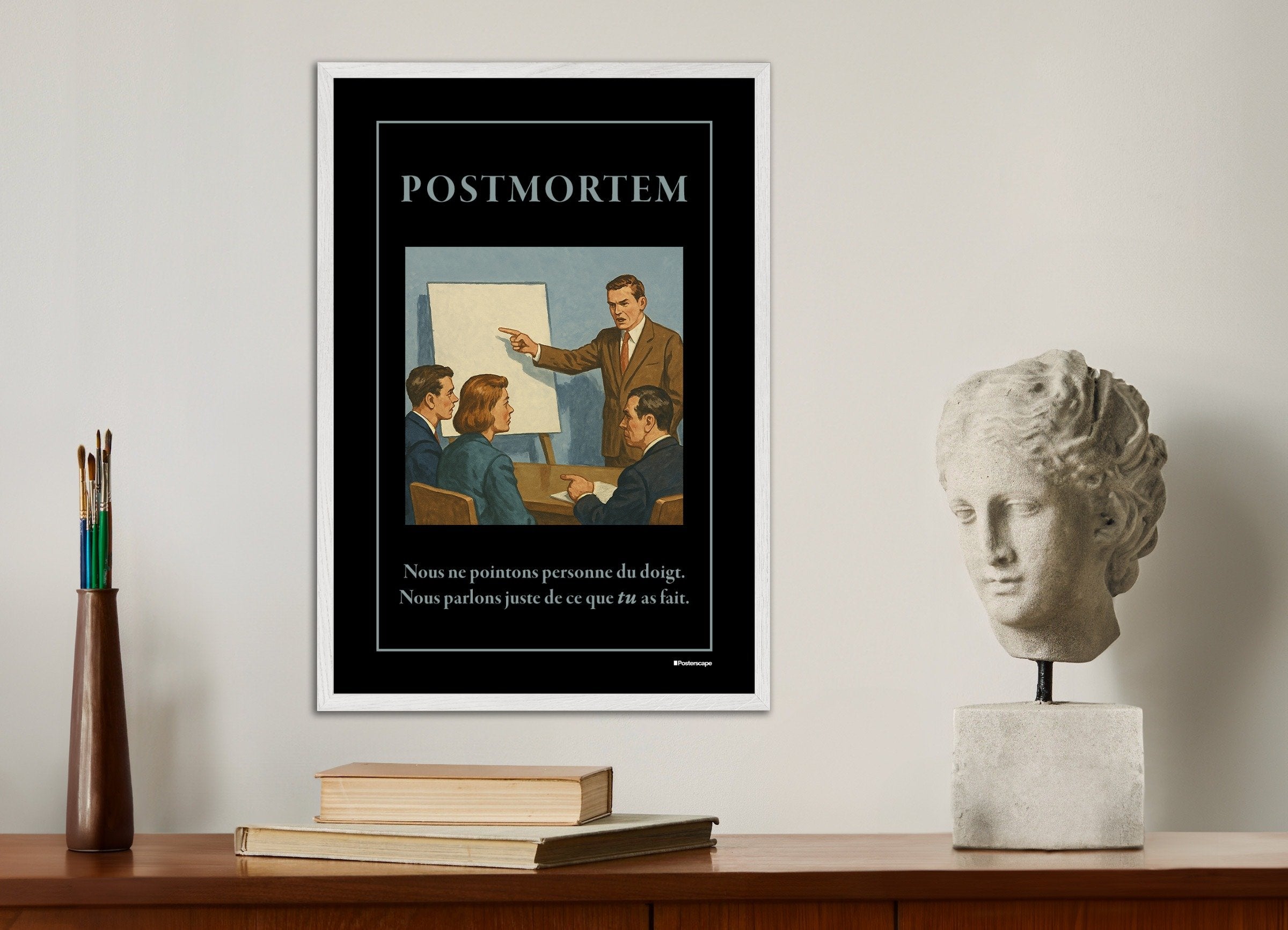 Poster of Postmortem - Demotivational Poster, with white wooden frame
