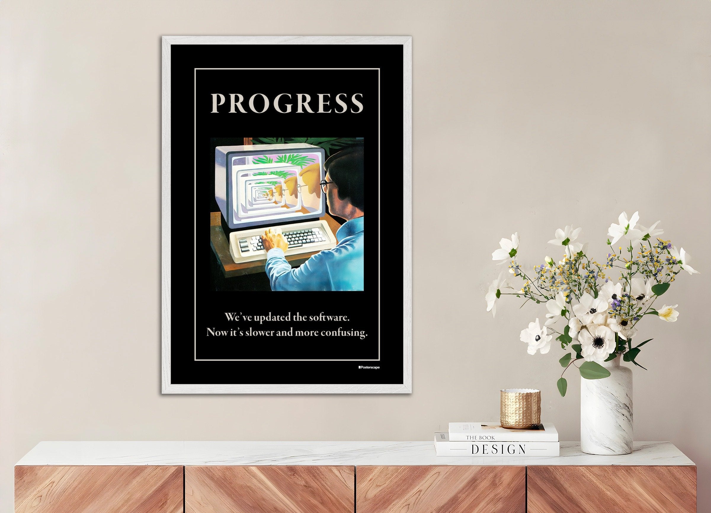 Poster of Progress - Demotivational Poster, with white wooden frame