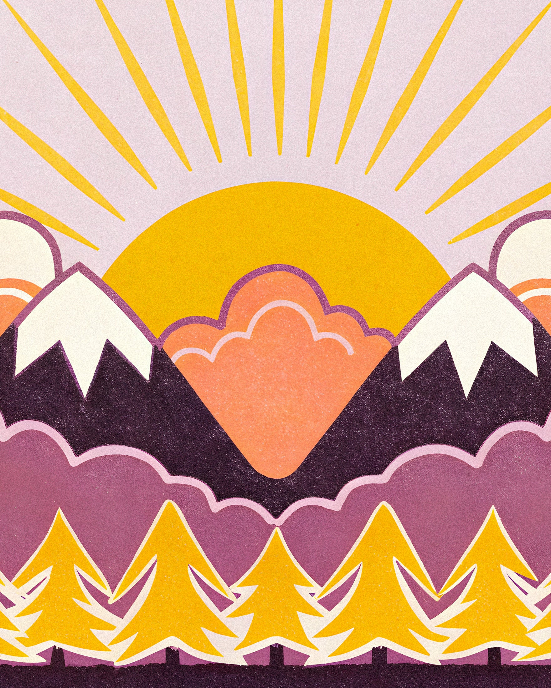 Les Pyrénées – Solnedgang Bjerg Grafisk Kunsttryk Plakat