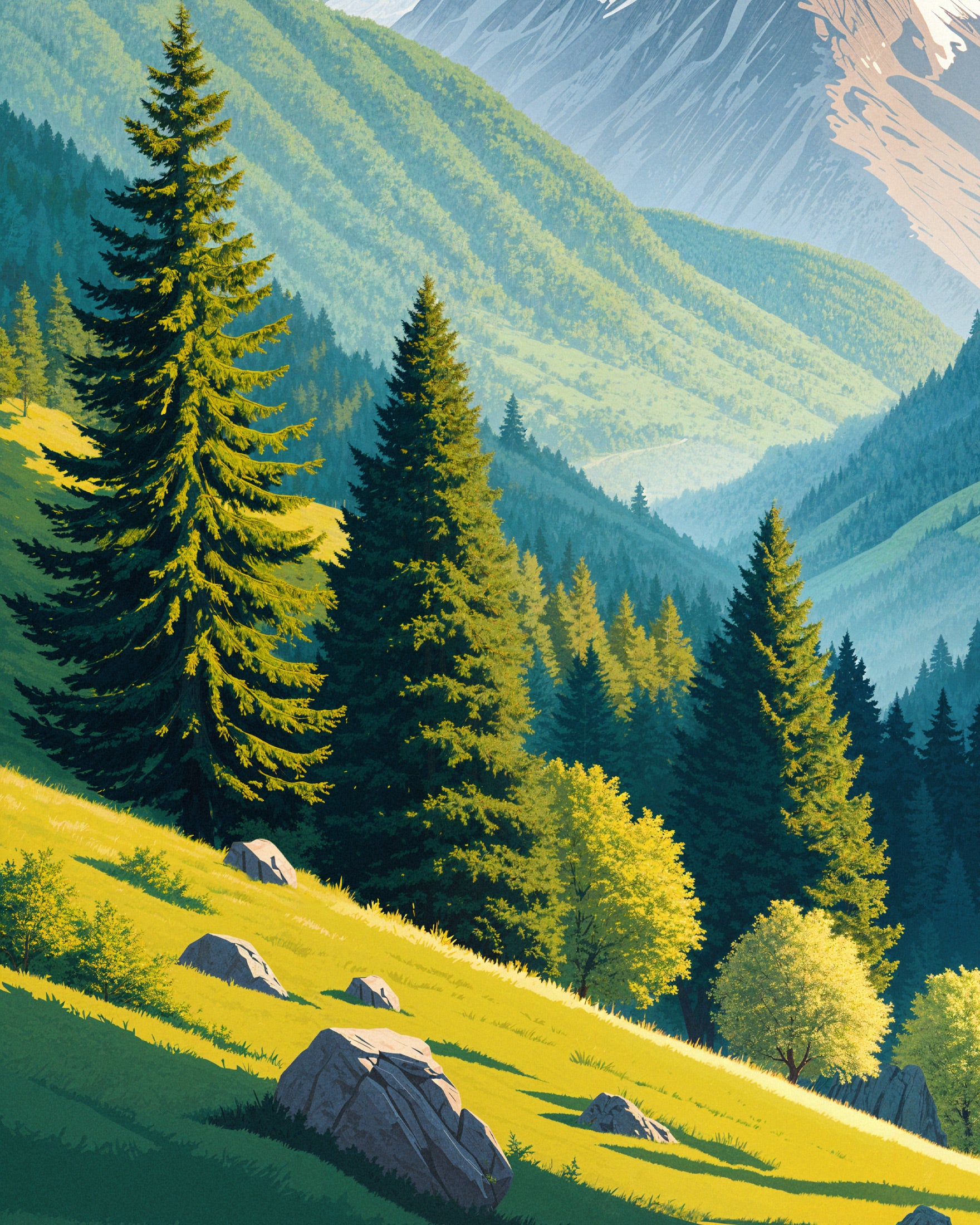 Les Pyrénées – Scenic Mountain Landscape Plakat