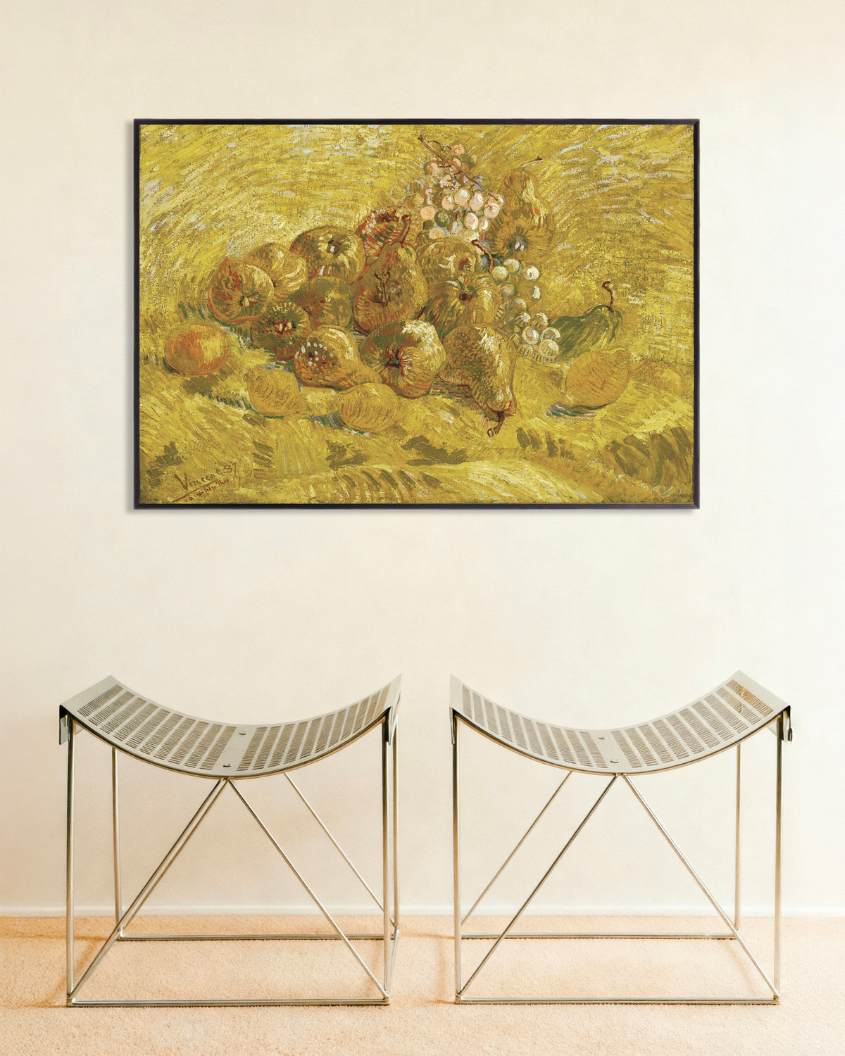 Poster af Kvæder, citroner, pærer og druer (1887) af Vincent van Gogh med metalramme