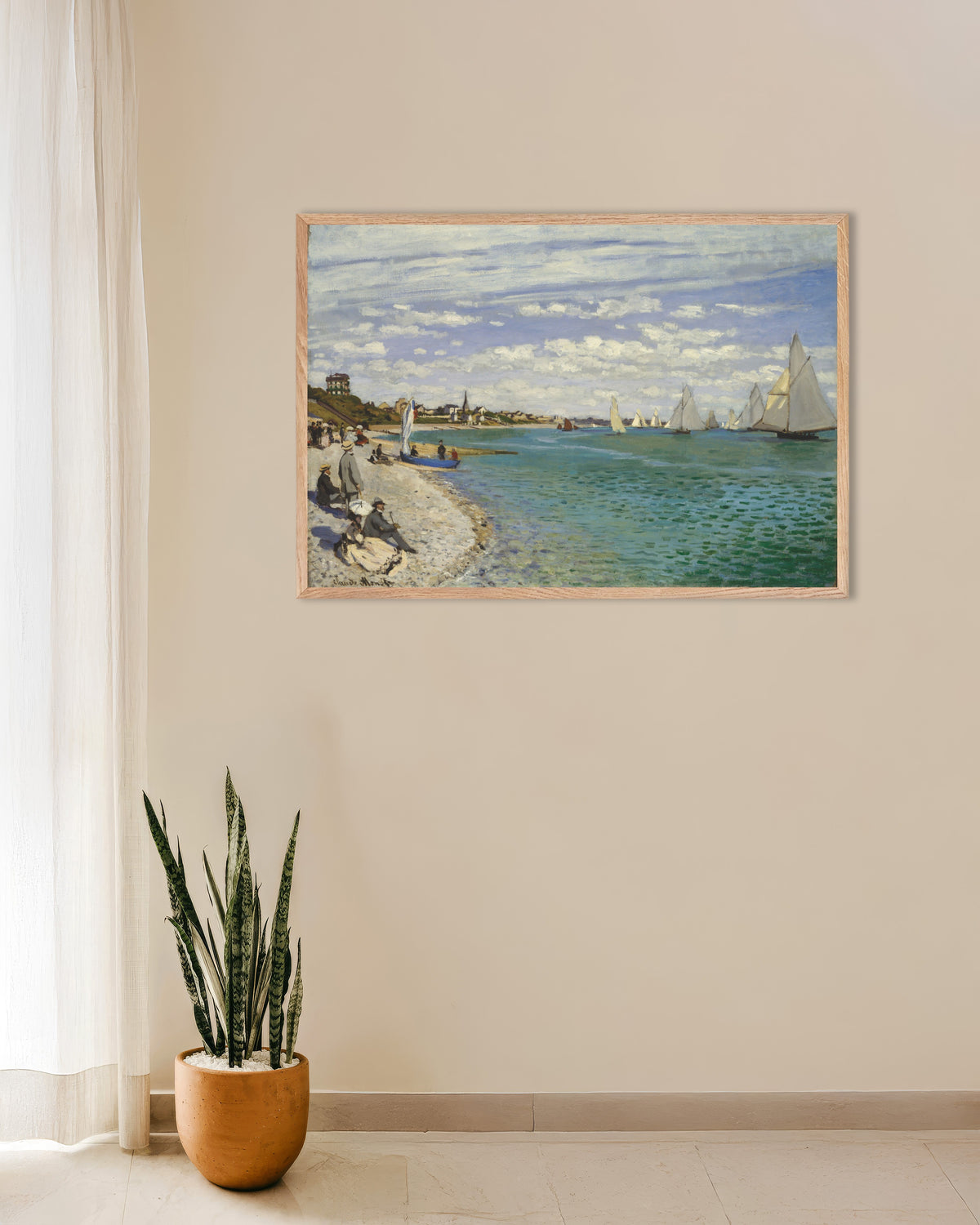 Plakat Kapsejlads ved Sainte-Adresse (1867) af Claude Monet med ramme i naturtræ