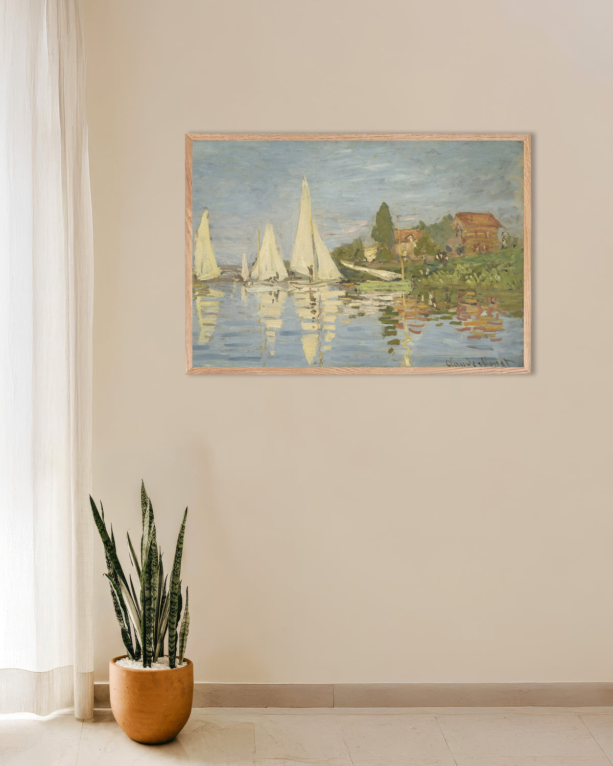 Plakat Kapsejlads ved Argenteuil (ca. 1872) af Claude Monet med ramme i naturtræ