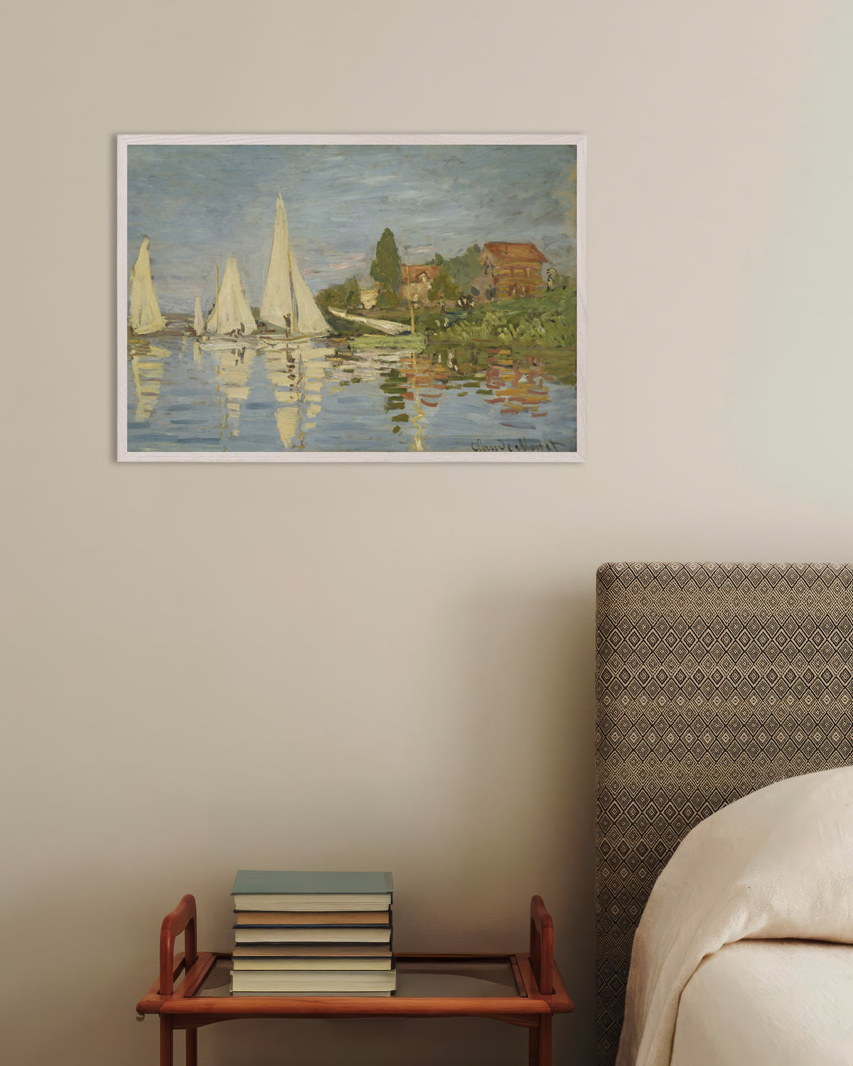 Plakat Kapsejlads ved Argenteuil (ca. 1872) af Claude Monet med hvid træramme