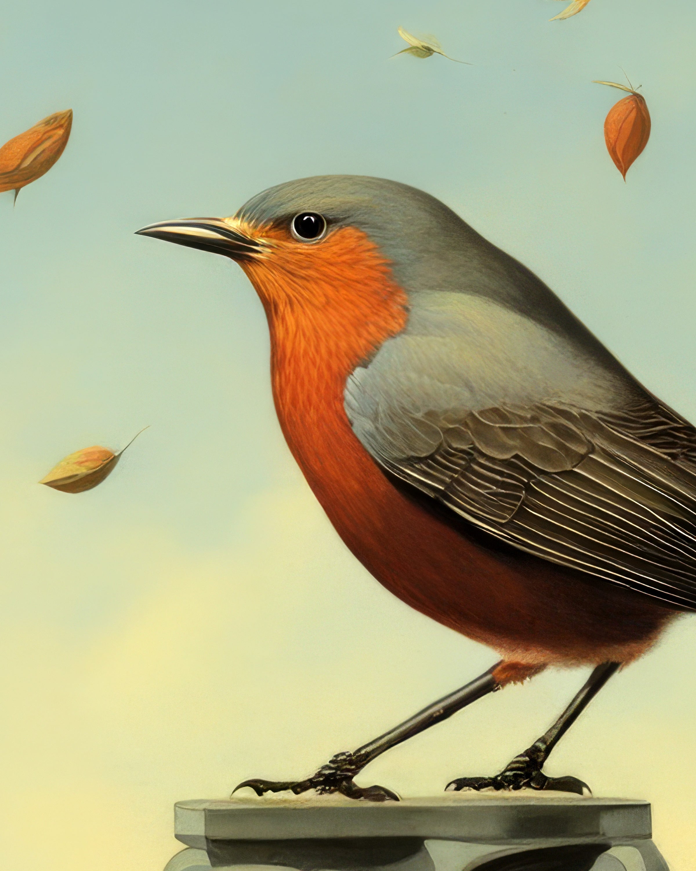 Illustration of a robin bird with a colorful background