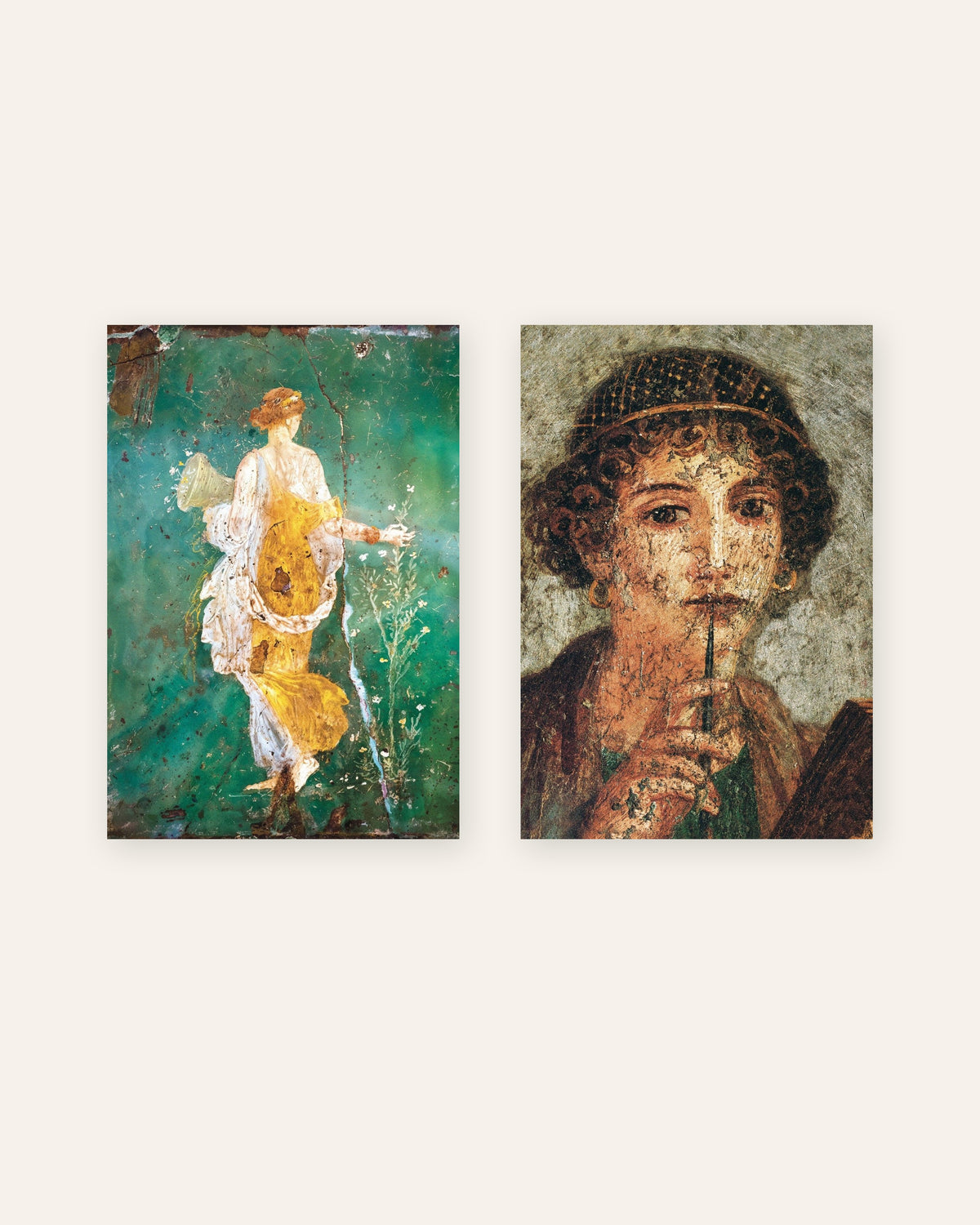 Sæt med 2 plakater med romerske fresker, Flora og Sappho, uden ramme