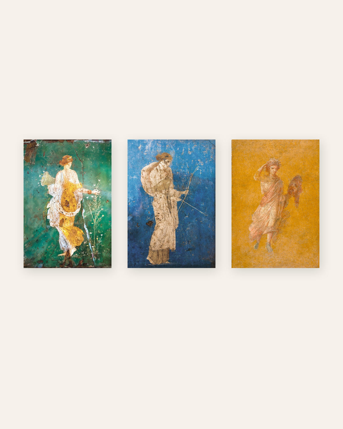 Sæt med 3 plakater med romerske fresker, Flora, Artemis og Melpomene, uden ramme
