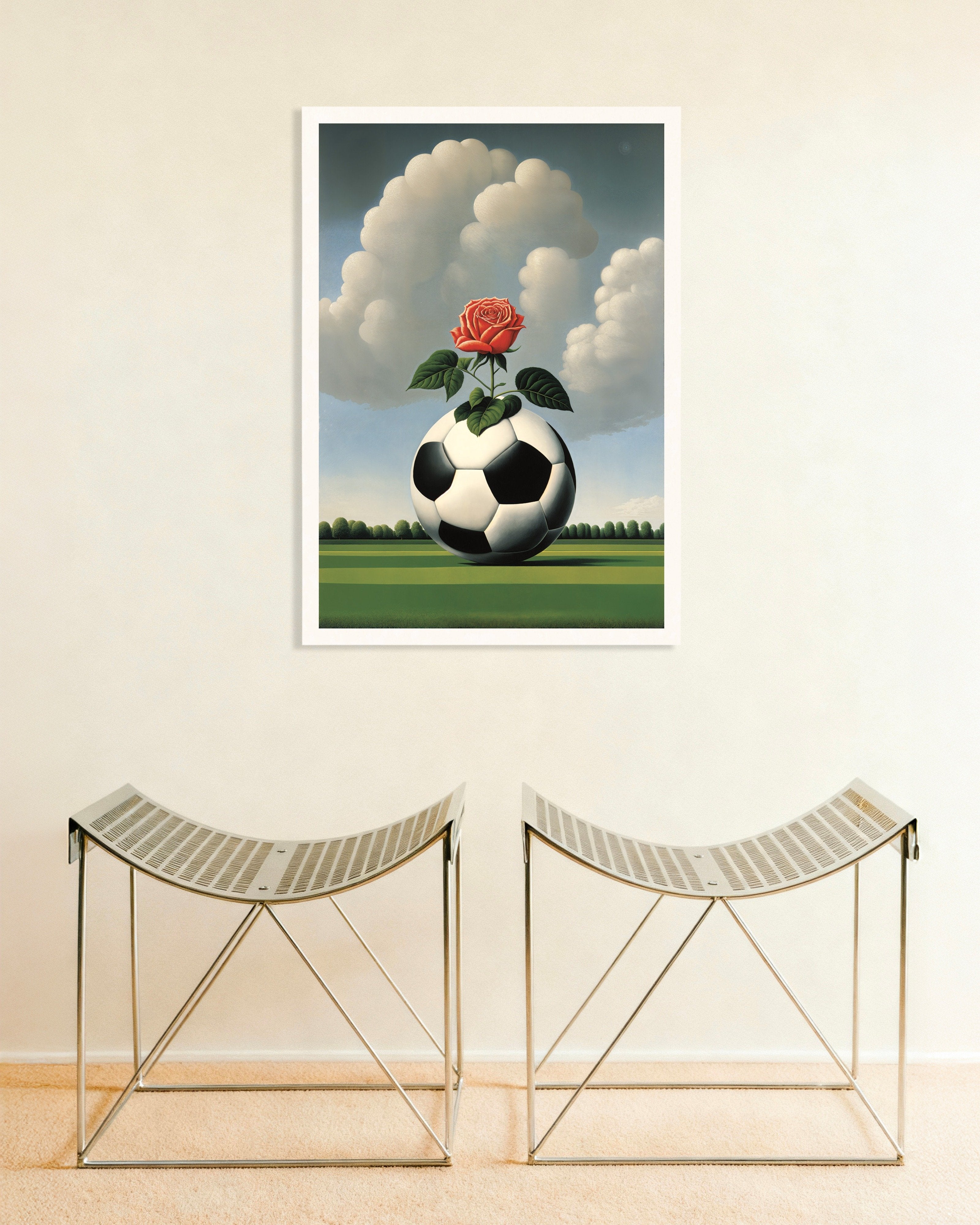 Poster of Rose on the Pitch - Surreal Soccer Ball Poster