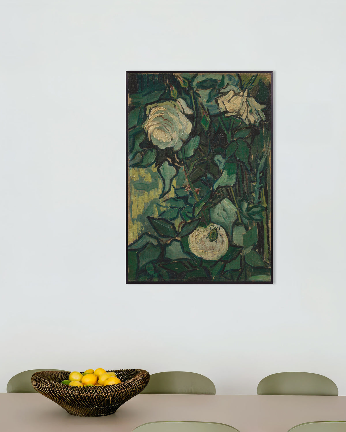 Poster med Rosenbusk med en bille (1889) af Vincent van Gogh, med metalramme