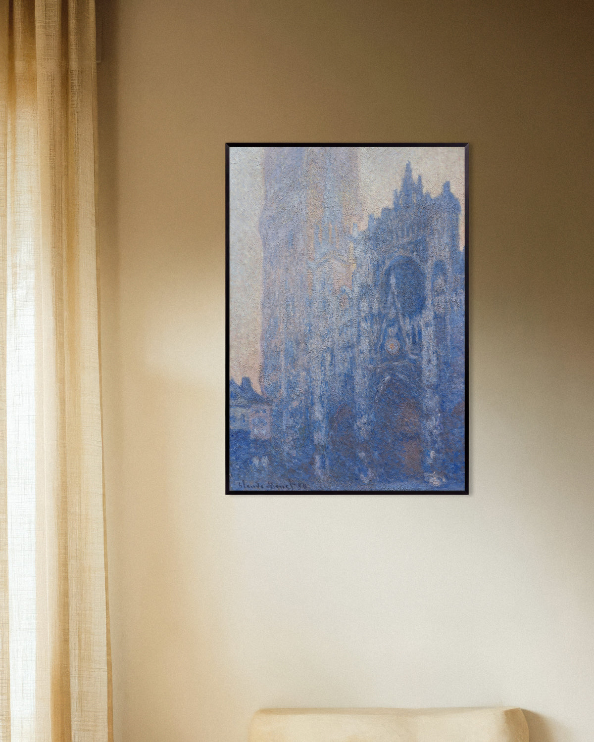 Plakat Katedralen i Rouen, portalen og Tour d'Albane, morgenlys (1894) af Claude Monet med metalramme